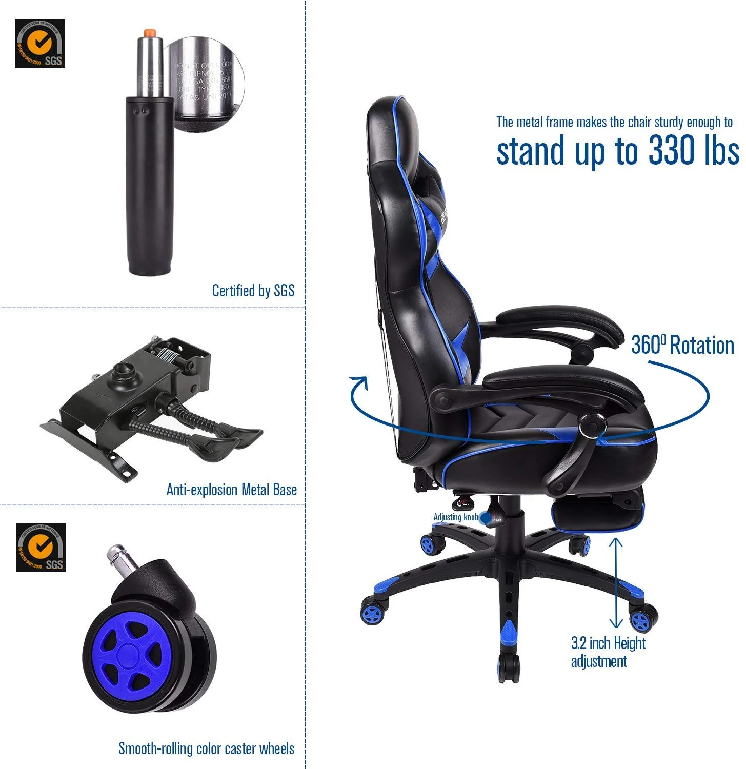 Elecwish Adjustable & Ergonomic Swivel Gaming Chair, White