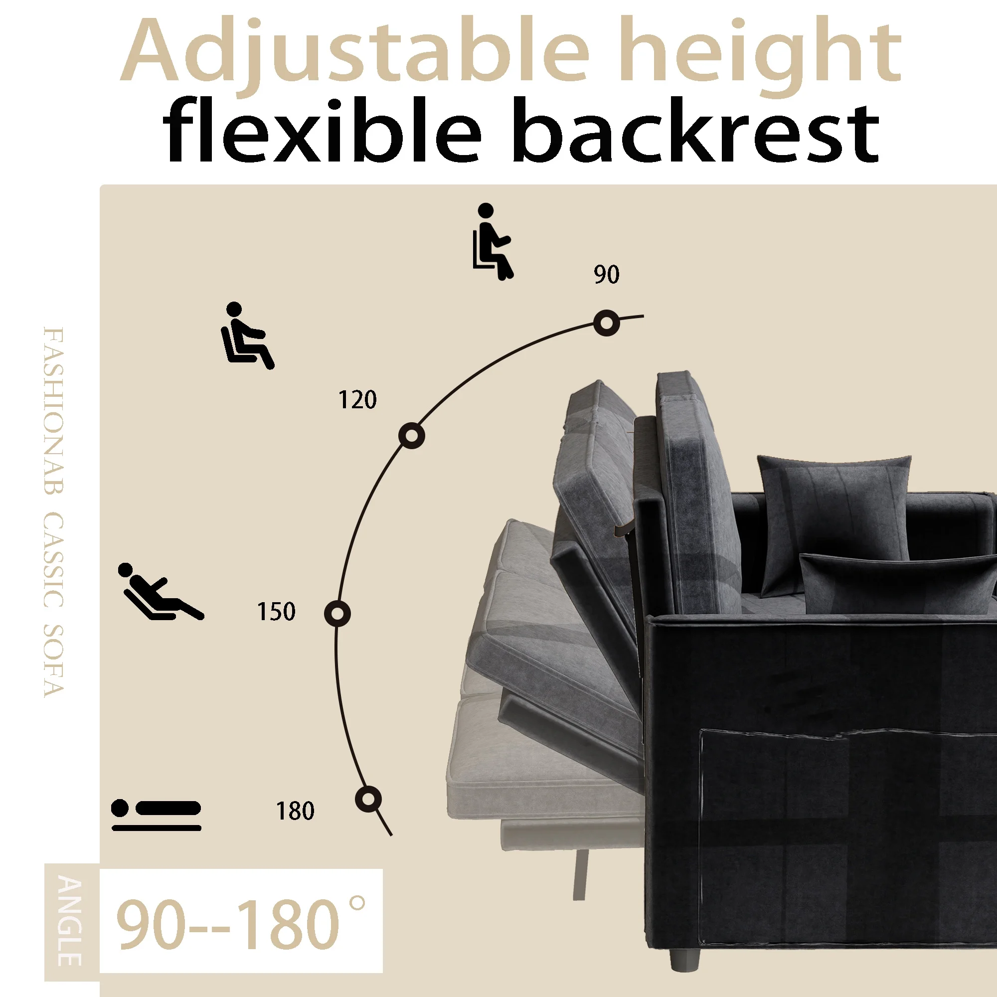 Convertible Sofa Bed,3-in-1 Sleeper Sofa with Pull Out Bed,Sleeper Futon Couch Loveseat with Adjsutable Backrest and Pillows for Living Room,Gray