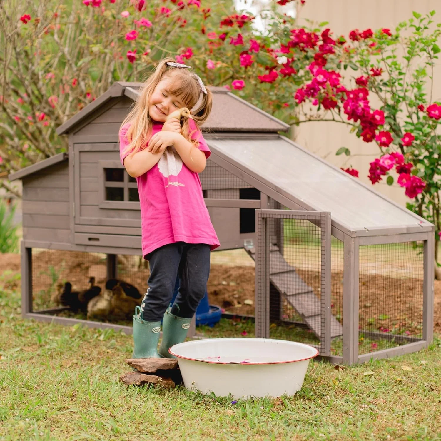 BUTINGLALE Chicken Coop Mobile Chicken House On Wheel Outdoor Rabbit Hutch for 2-4 Chickens 67