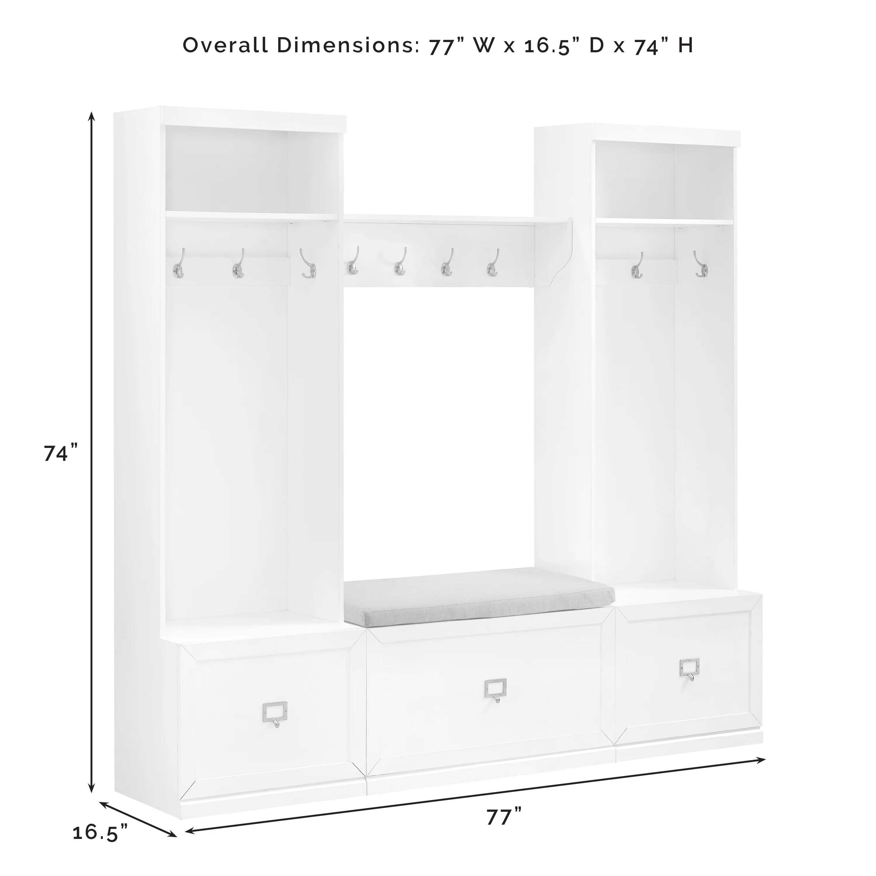 Crosley Furniture Harper 4Pc Entryway Set White - Bench, Shelf, & 2 Hall Trees
