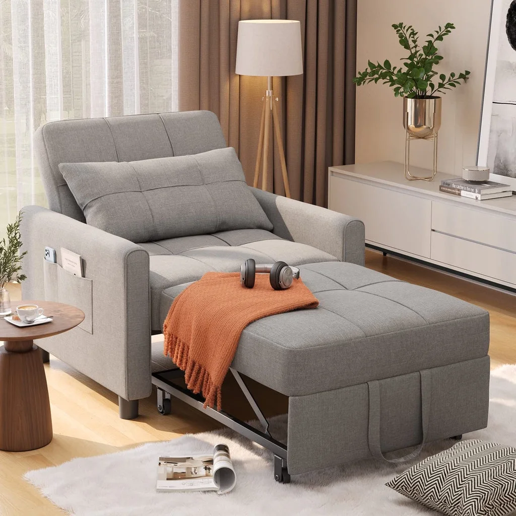 Convertible Sleeper Chair, Aiho 3-in-1 Convertible Sofa Bed Recliner Chair with Pull Out Couch - Dark Gray