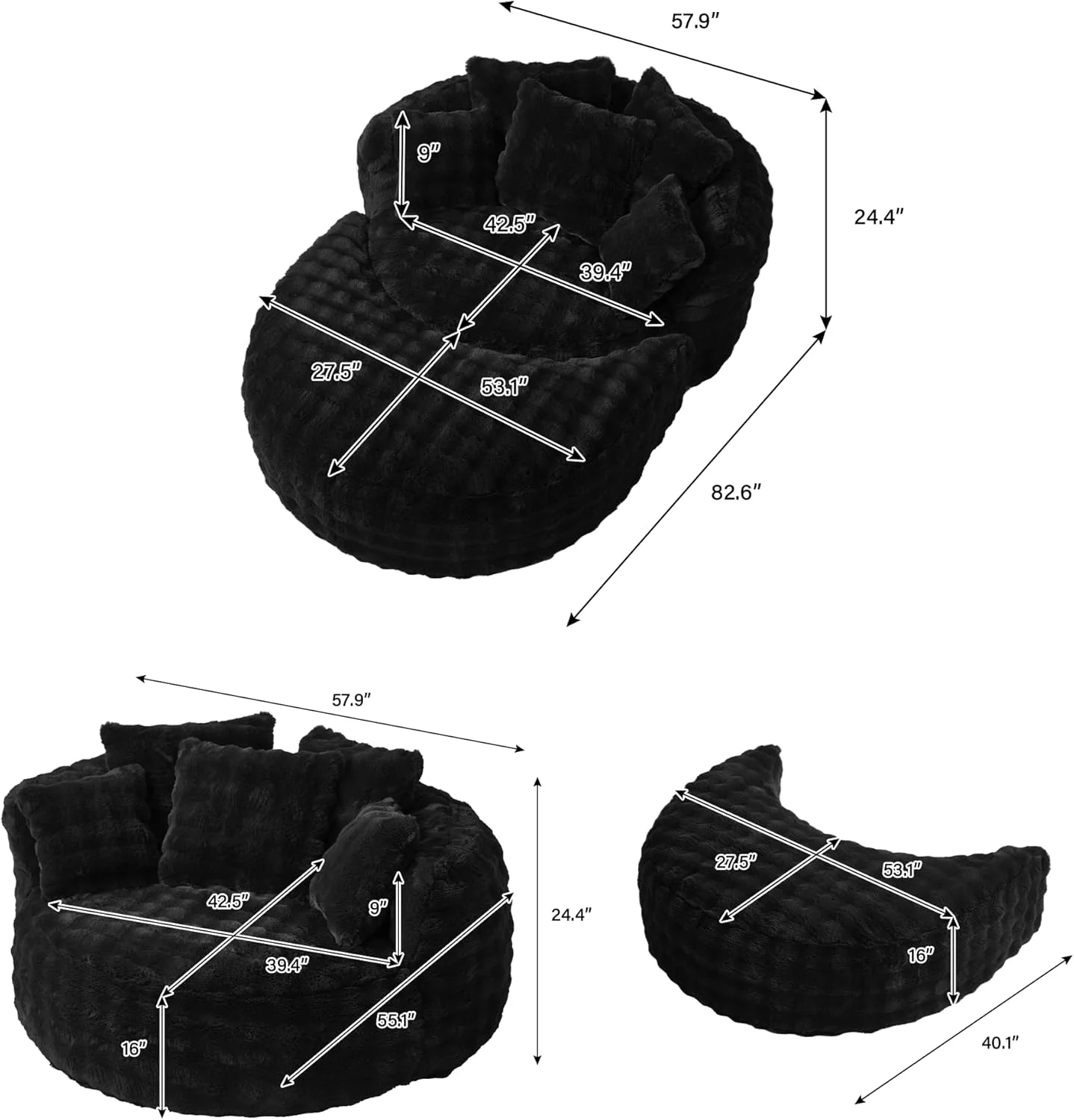 Wiilayok 58'' Oversized Chaise Lounge Chair Indoor,Thickened Backrest Sleeper Sofa Couch with Soft Pillows for Living Room, Gray