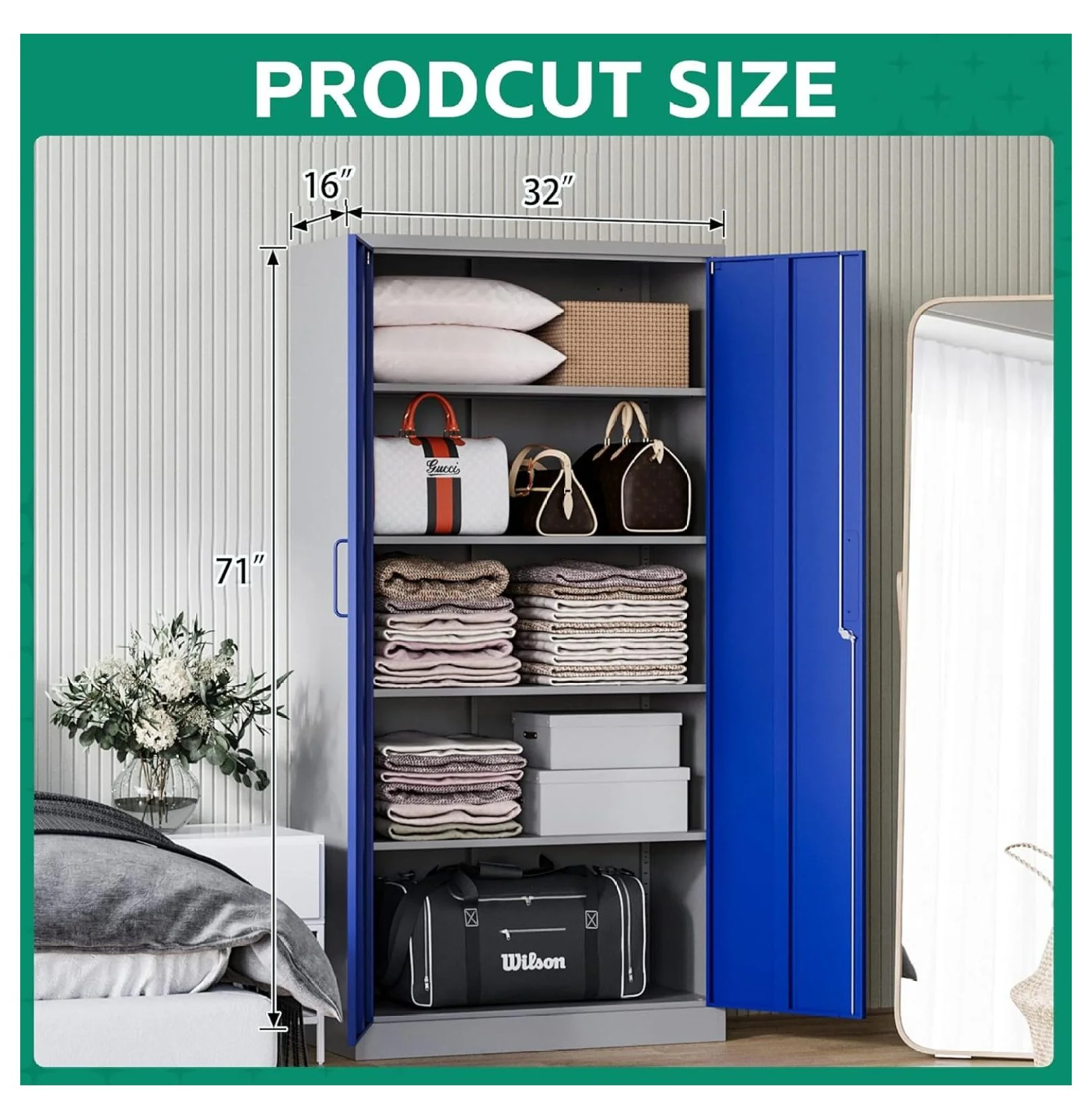 KriKac Metal Storage Cabinets with Lock Doors,Tall Locker Organizer Steel Garage Cabinets, 5 Adjustable Layers Shelves for Home, Office, Warehouse,Tool,Industrial(Black)