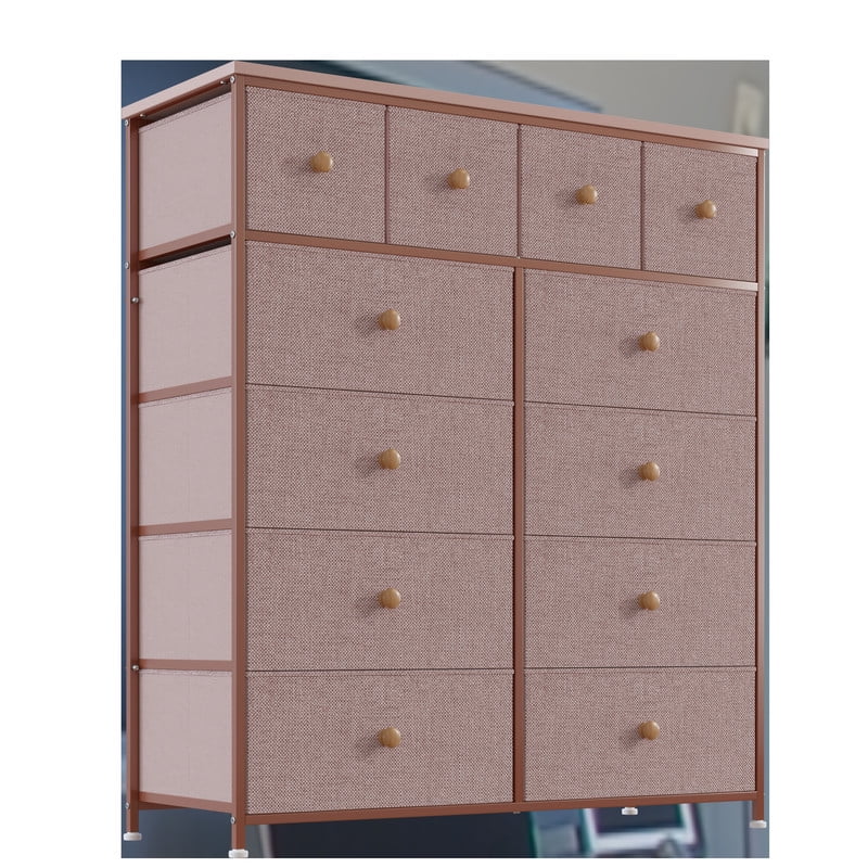 EnHomee Dressers for Bedroom Dresser with 12 Fabric Drawers,Bedroom Furniture Large Dressers&Chests of Drawers with Wood Top Metal Frame, 8+4Drawers Rustic Brown