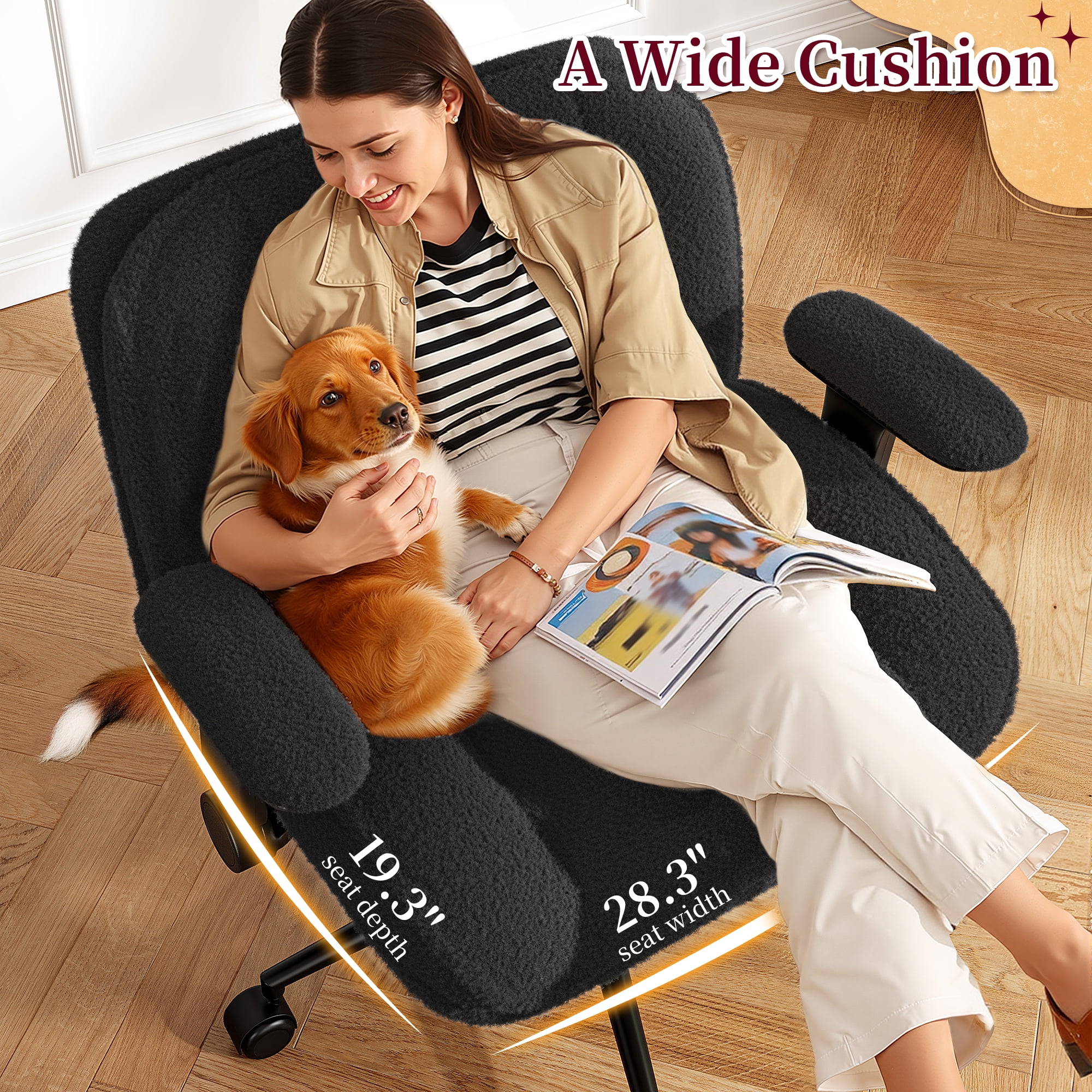 Romorgniz Criss Cross Chair with Adjustable Arms & Lumbar Support Office Chair with Reclining Back, Thick Cushion & Wheels for Office, Gaming, Reading, Vanity, Off-White