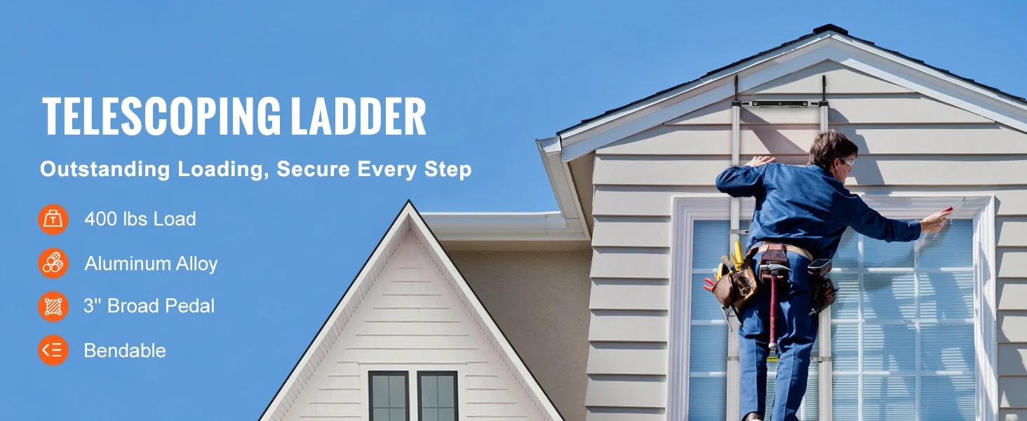 BENTISM 15 FT Telescoping Ladder, 400 lbs Load Capacity Aluminum Telescopic Extension Ladder, Multi-purpose Collapsible Ladder for RV, Home or Outdoor Work