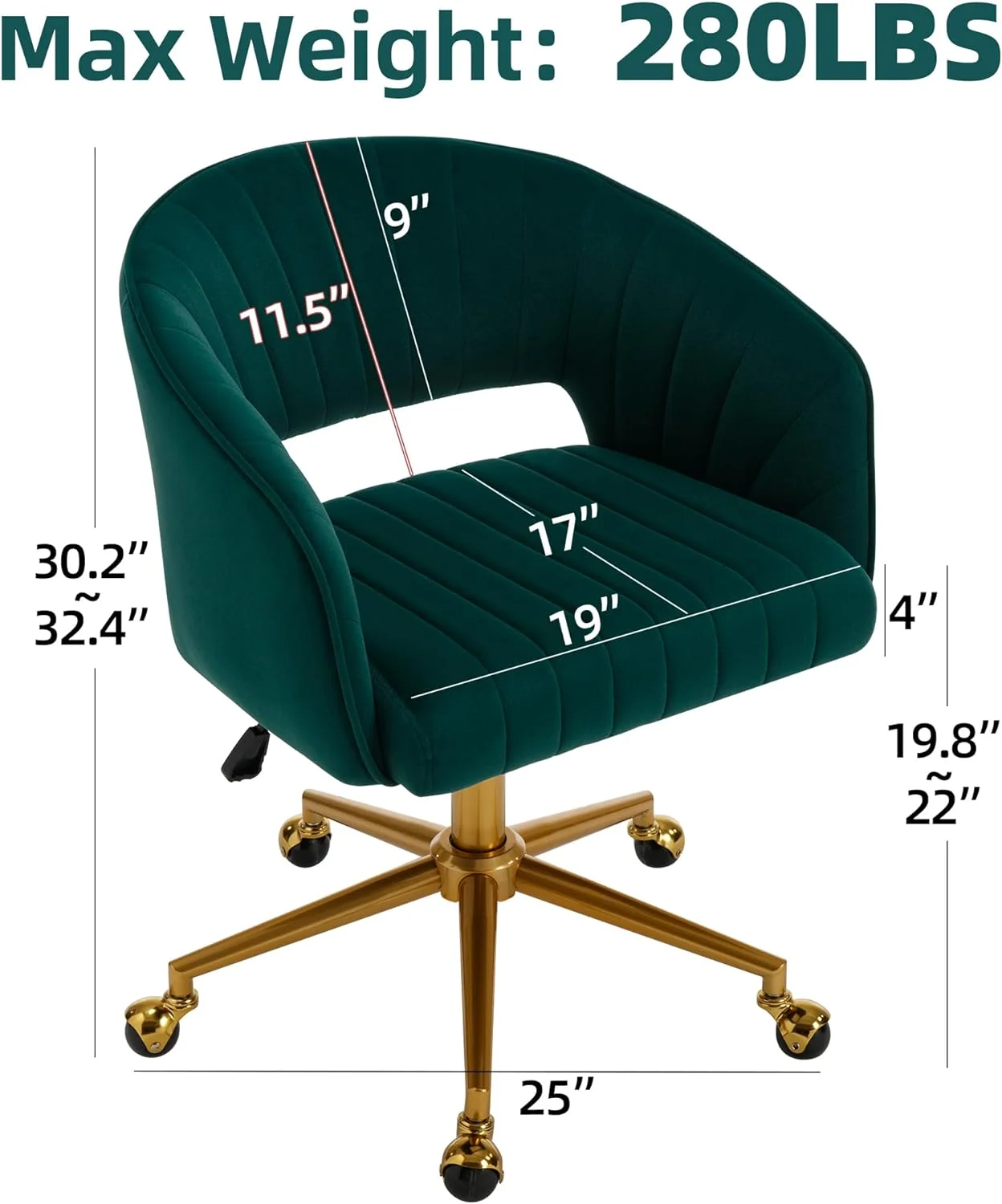 Westice Home Office Desk Chairs, Velvet Task Chair, Height Adjustable Swivel Vanity Chair with Golden Base for Vanity Study, Living Room Computer Room, Beige