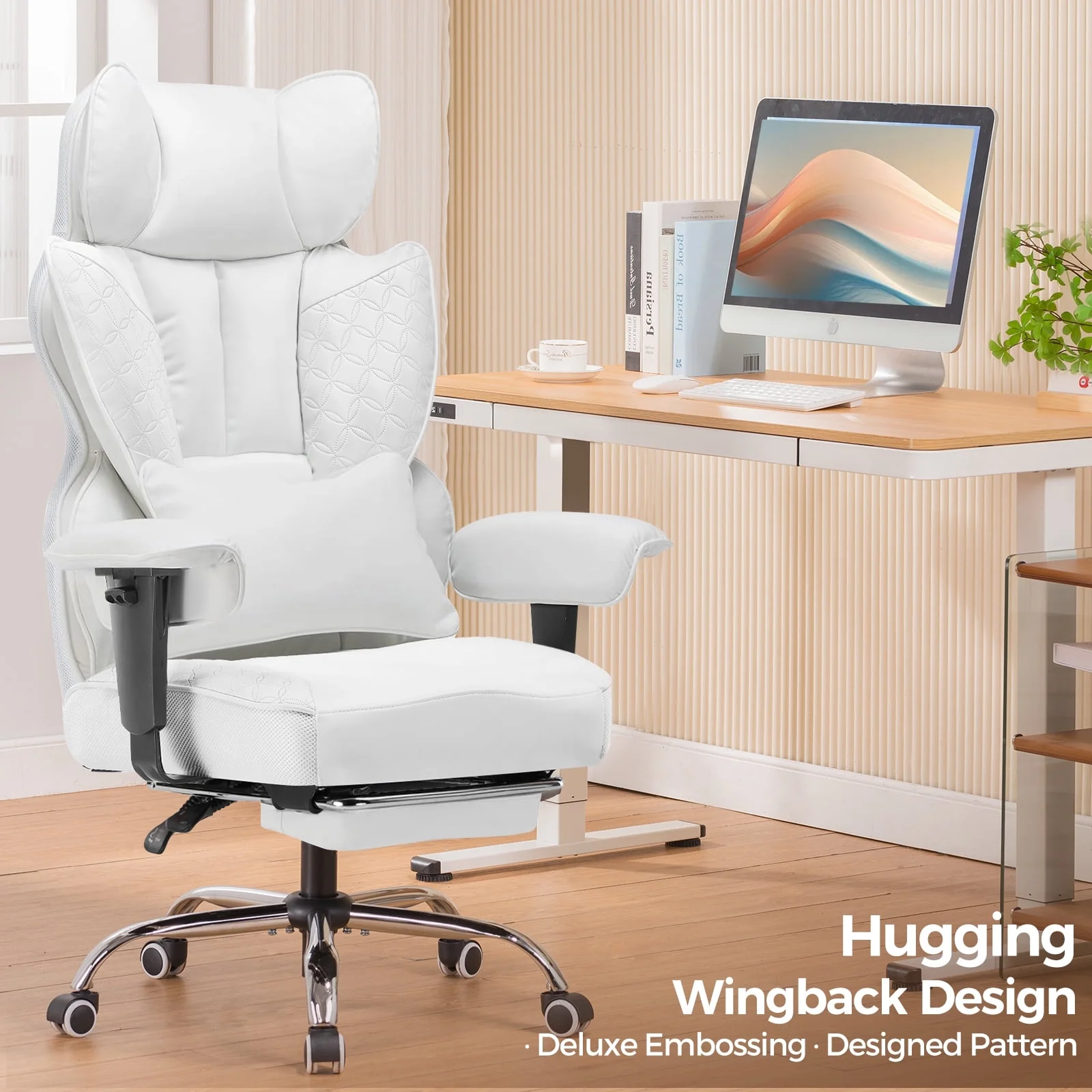 LUCKLIFE Big & Tall Office & Gaming Chair 400LBS Capacity, Wide Ergonomic Seat with Footrest, Adjustable Armrests, Black