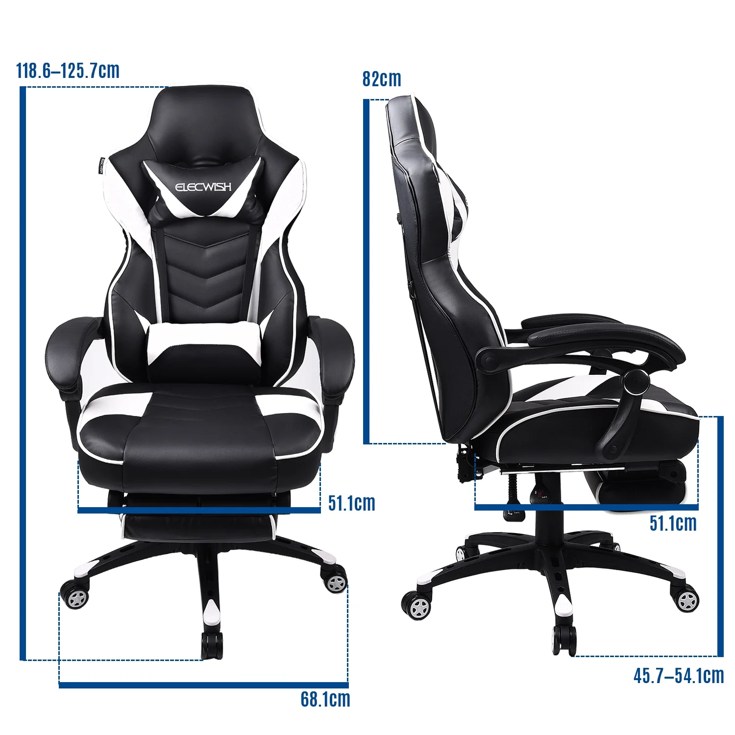 Elecwish Adjustable & Ergonomic Swivel Gaming Chair, White