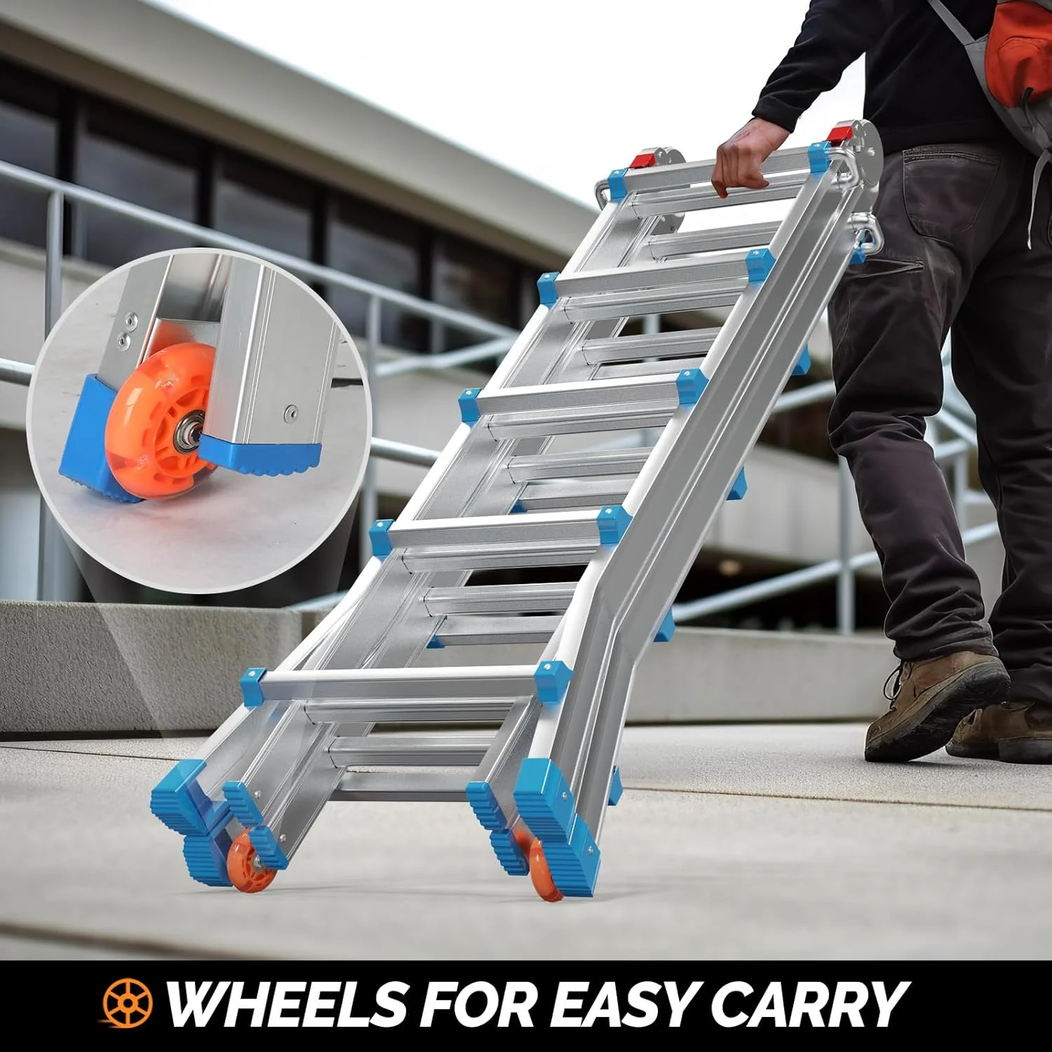 LUISLADDERS Ladder, A Frame 6 Step Ladder Telescoping Ladder, 22 Ft Reach Height Muti Position Folding Ladder Flared Leg & Wheels Design, 330 lbs Capacity Extension Ladder for Household Outdoor Work