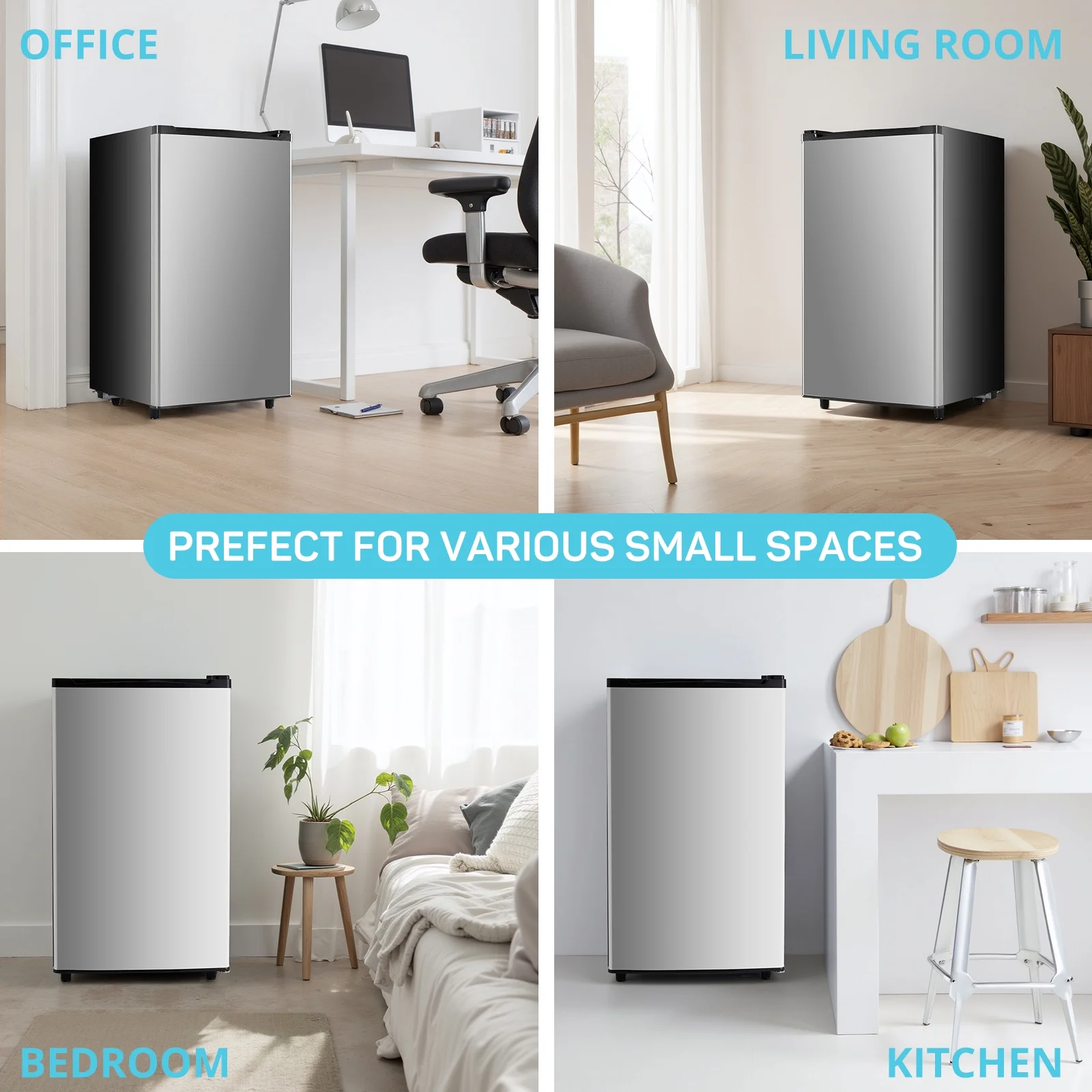 TINKLE WELL 3.2 Cu Ft Mini Fridge with Freezer, Compact Single Door Refrigerator, Energy Efficient, Low Noise, Adjustable Thermostat for Bedroom, Dorm, Office, silver