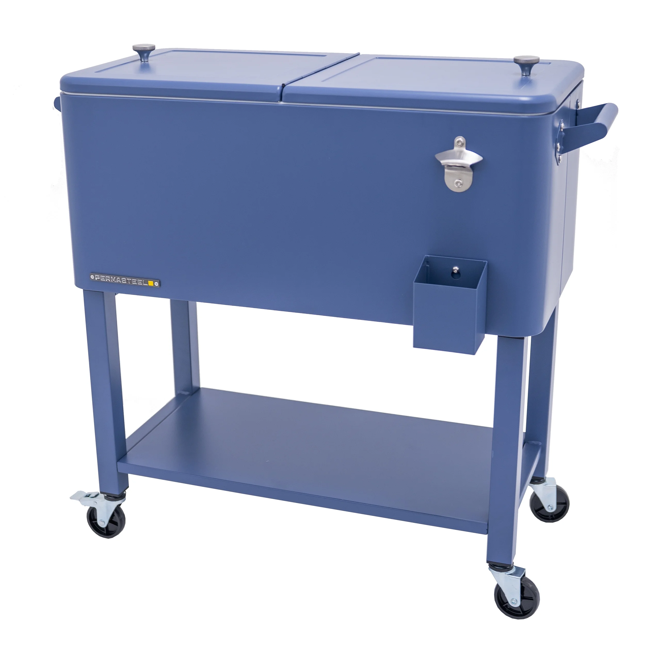 Permasteel 80-Qt Outdoor Steel Patio Cooler with Removable Basin, Rolling Cooler with Wheels, Teal Green