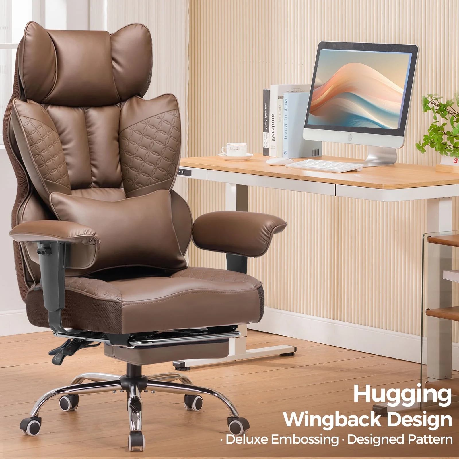 LUCKLIFE Big & Tall Office & Gaming Chair 400LBS Capacity, Wide Ergonomic Seat with Footrest, Adjustable Armrests, Black