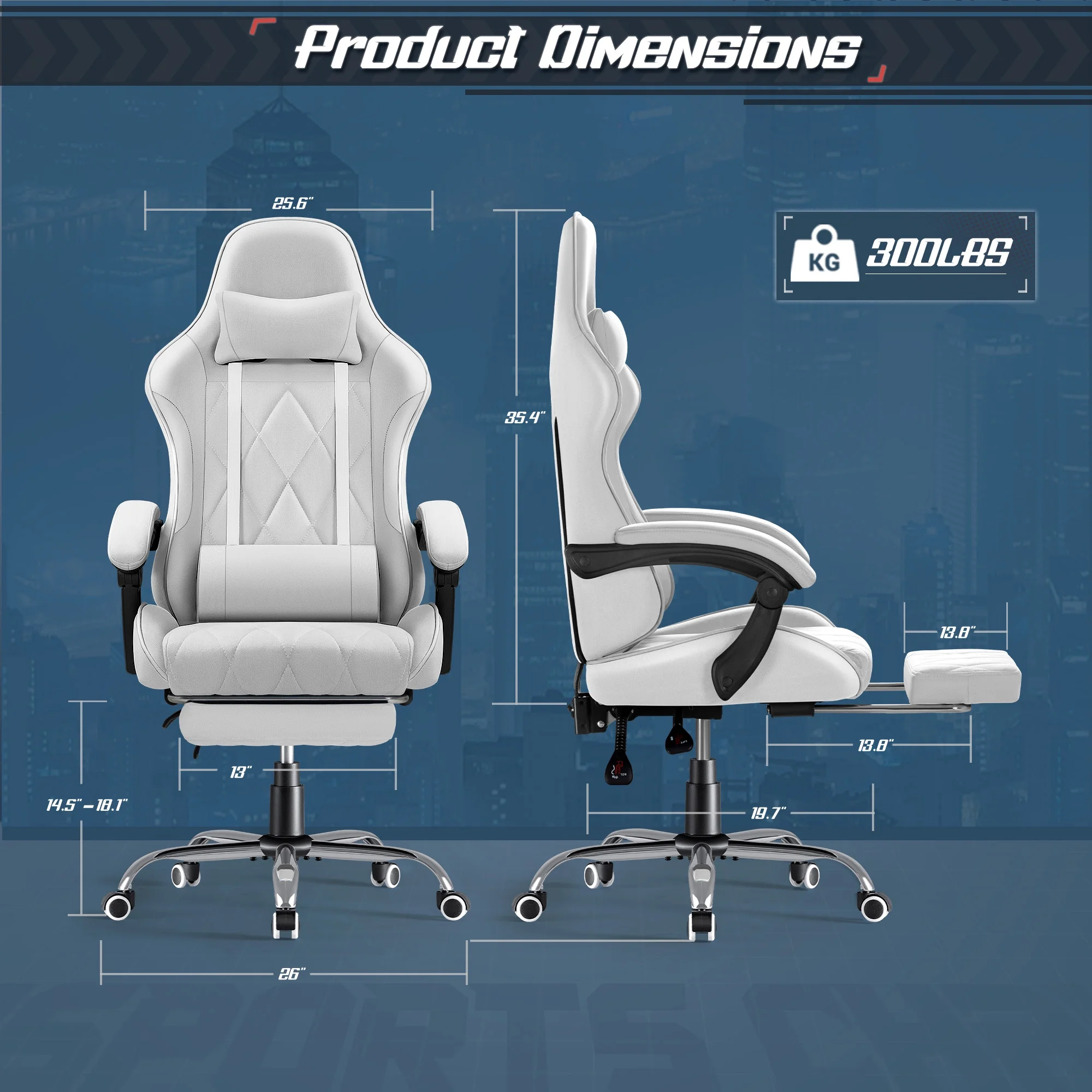 Homall Gaming Chair Fabric Computer Chair Massage Game Chair Cloth Office Chair with Headrest, Lumbar Support & Footrest,Gray