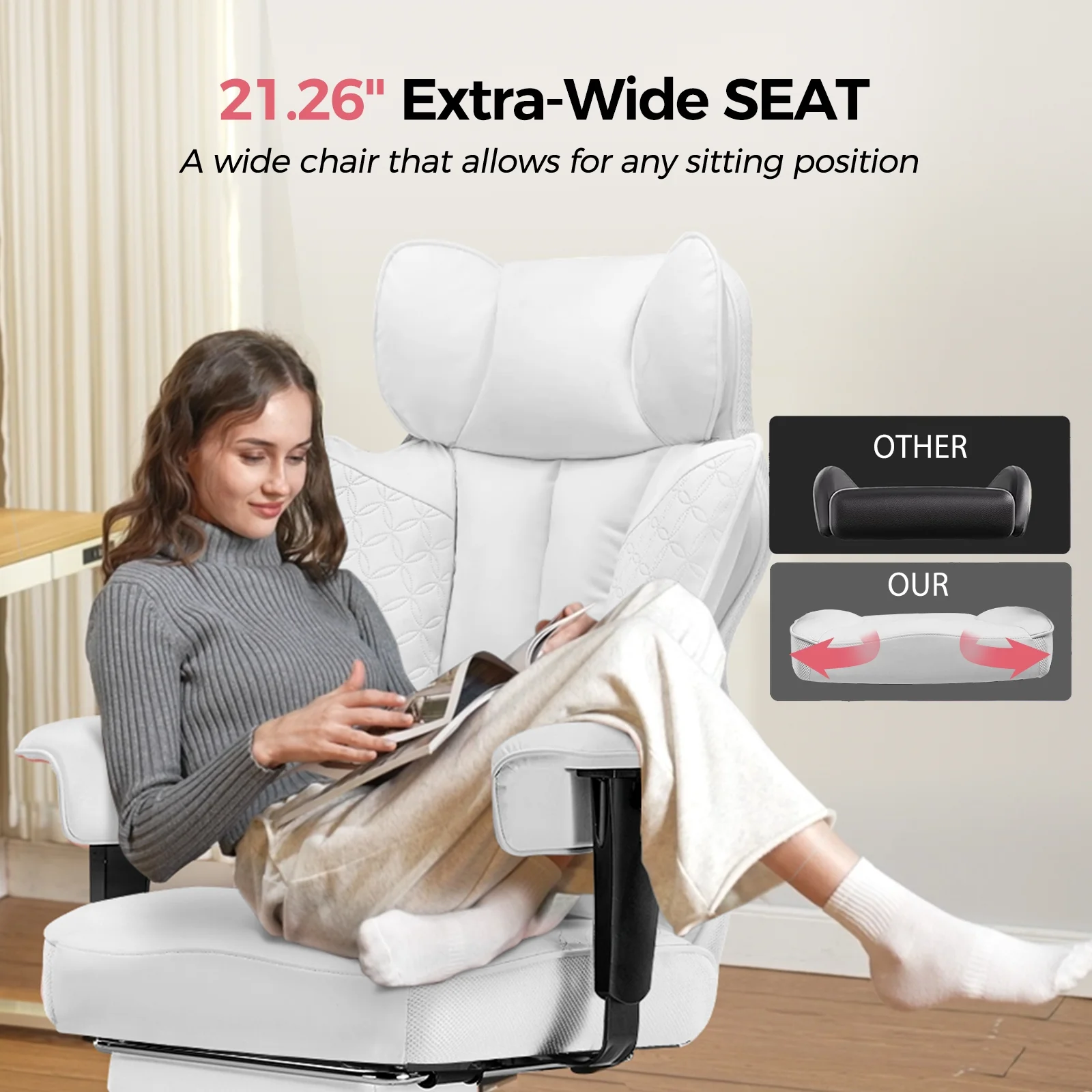 LUCKLIFE Big & Tall Office & Gaming Chair 400LBS Capacity, Wide Ergonomic Seat with Footrest, Adjustable Armrests, Black