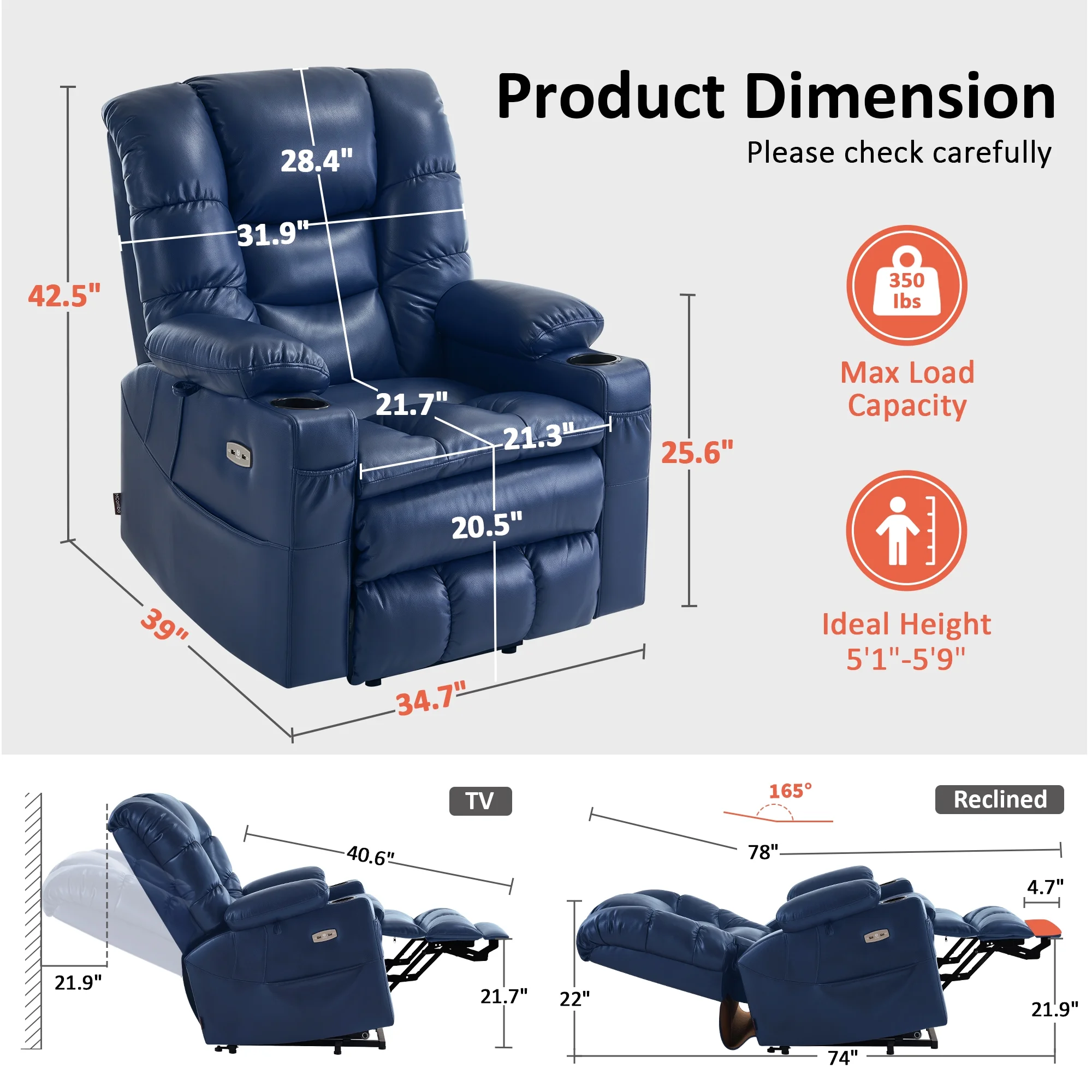 MCombo Triple Motor Power Lift Recliner for Elderly, Sleep Recliner Sofa with Adjustable Headrest, Faux Leather, Dark Brown