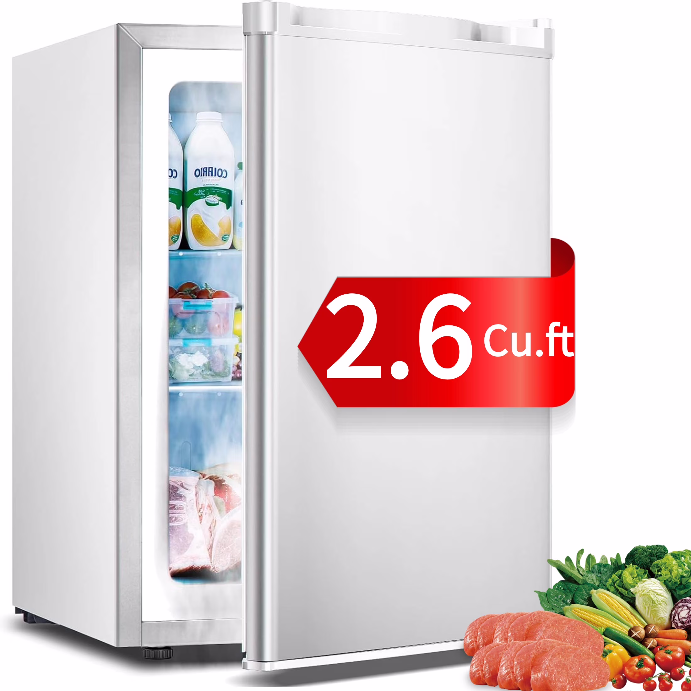 Auseo Mini Freezer Countertop, Energy Saving 2.6 Cu.ft, Single Door Compact Upright Freezer with Reversible Door for Home/Office/Kitchen-White