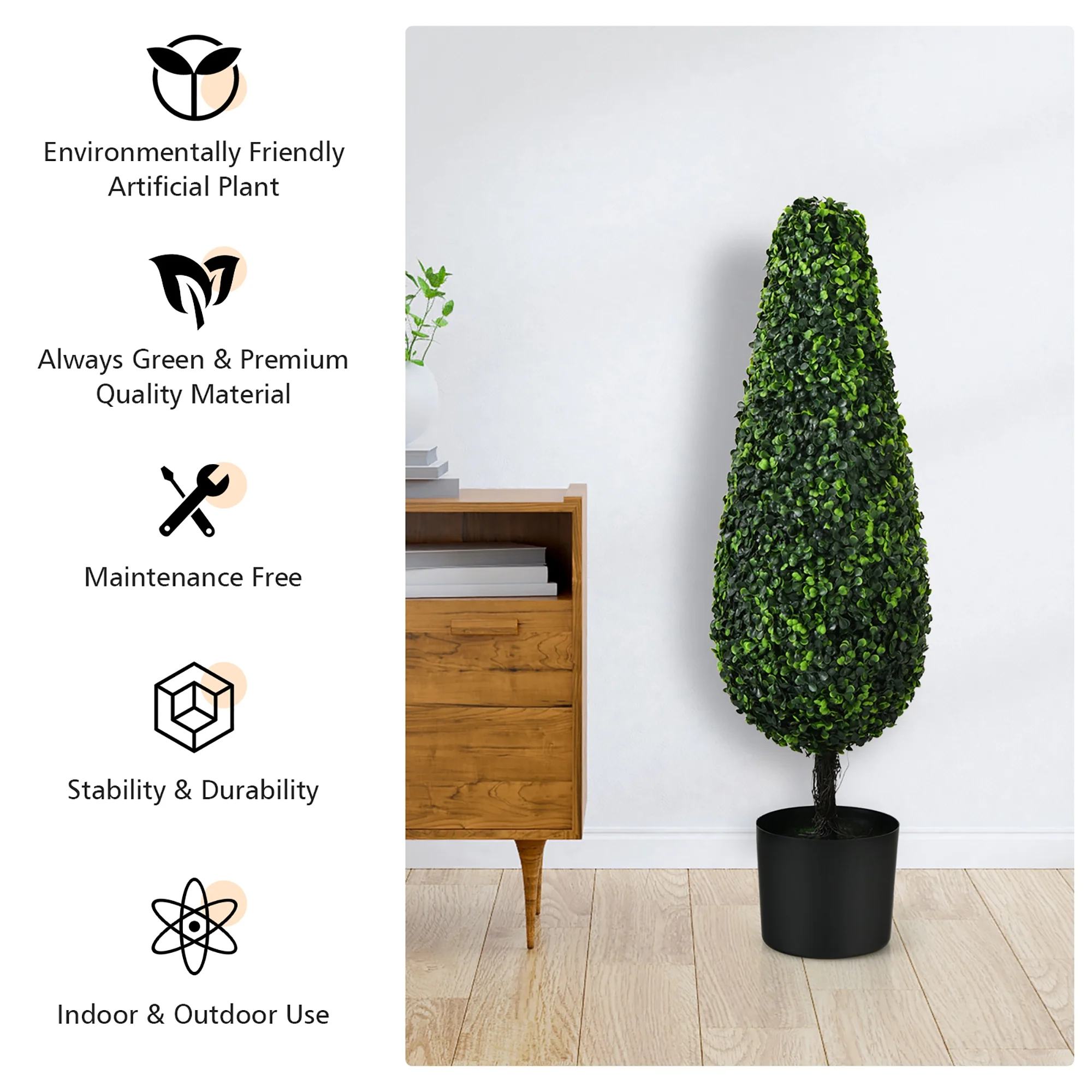 Costway 2 Pack 3FT Artificial Tower Topiary Tree UV Resistant Indoor Outdoor