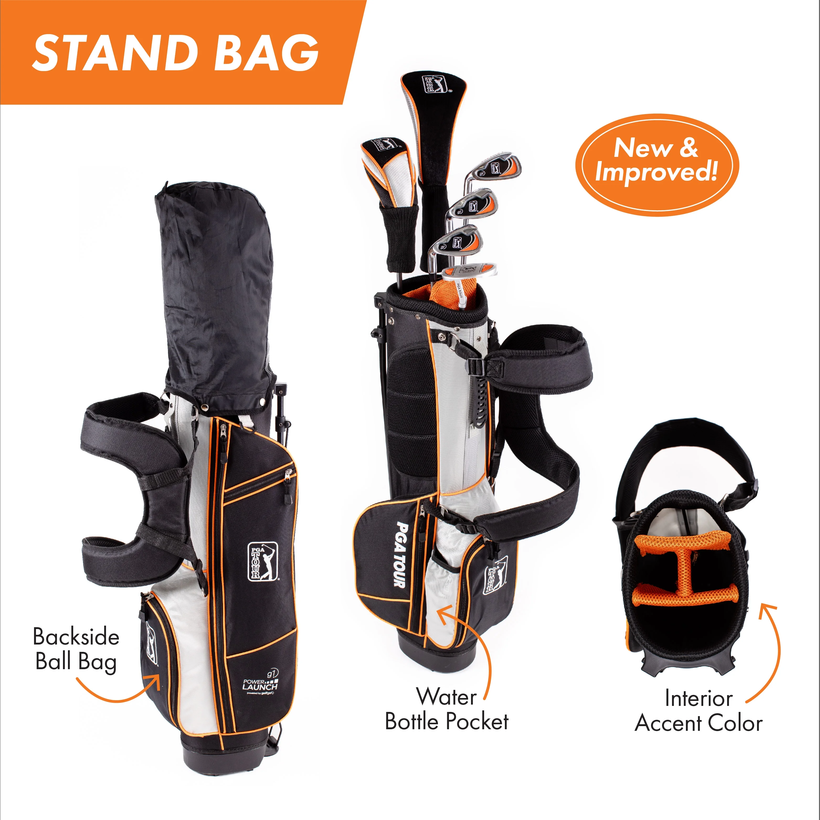 PGA Tour Right-Handed 10 Piece Kids Golf Club Stand Bag Set; Player Height 4'8 - 5'2