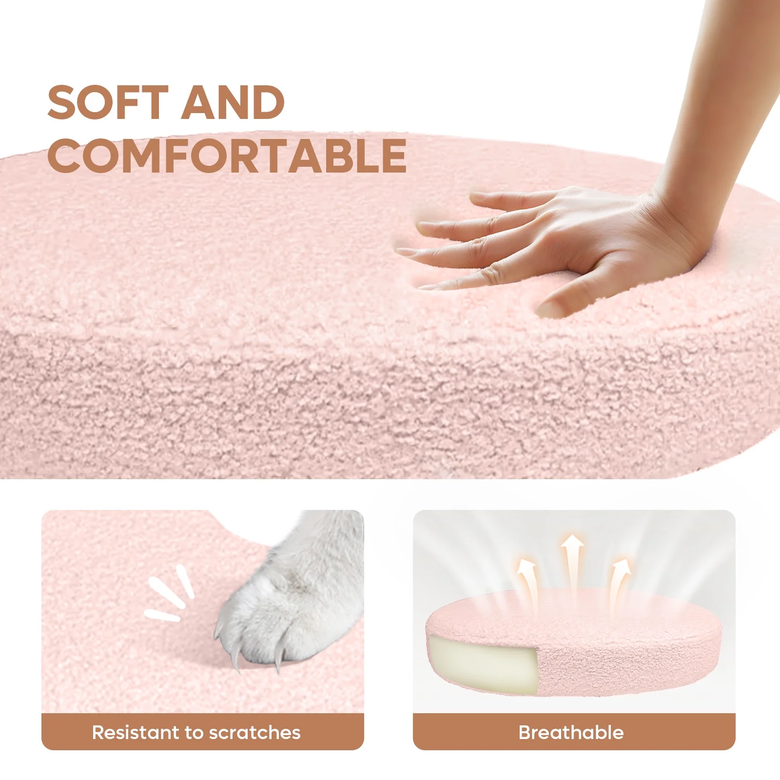 Pinmoco Ergonomic Cross Legged Swivel Chair, Adjustable Height and Teddy Fabric, Meditation& ADHD Chair with Back Support, Home and Office, Off White