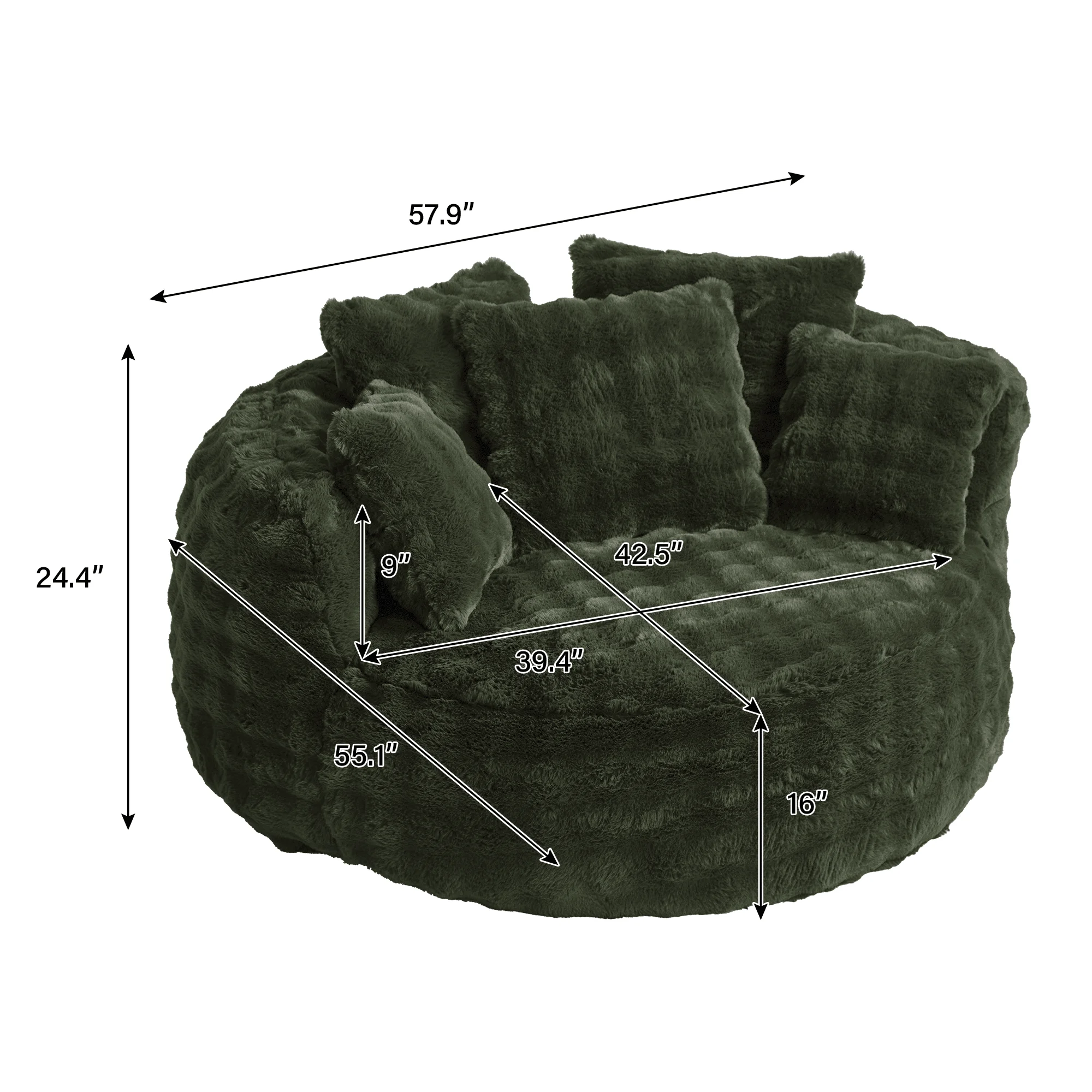 Wiilayok 58'' Oversized Chaise Lounge Chair Indoor,Thickened Backrest Sleeper Sofa Couch with Soft Pillows for Living Room, Gray