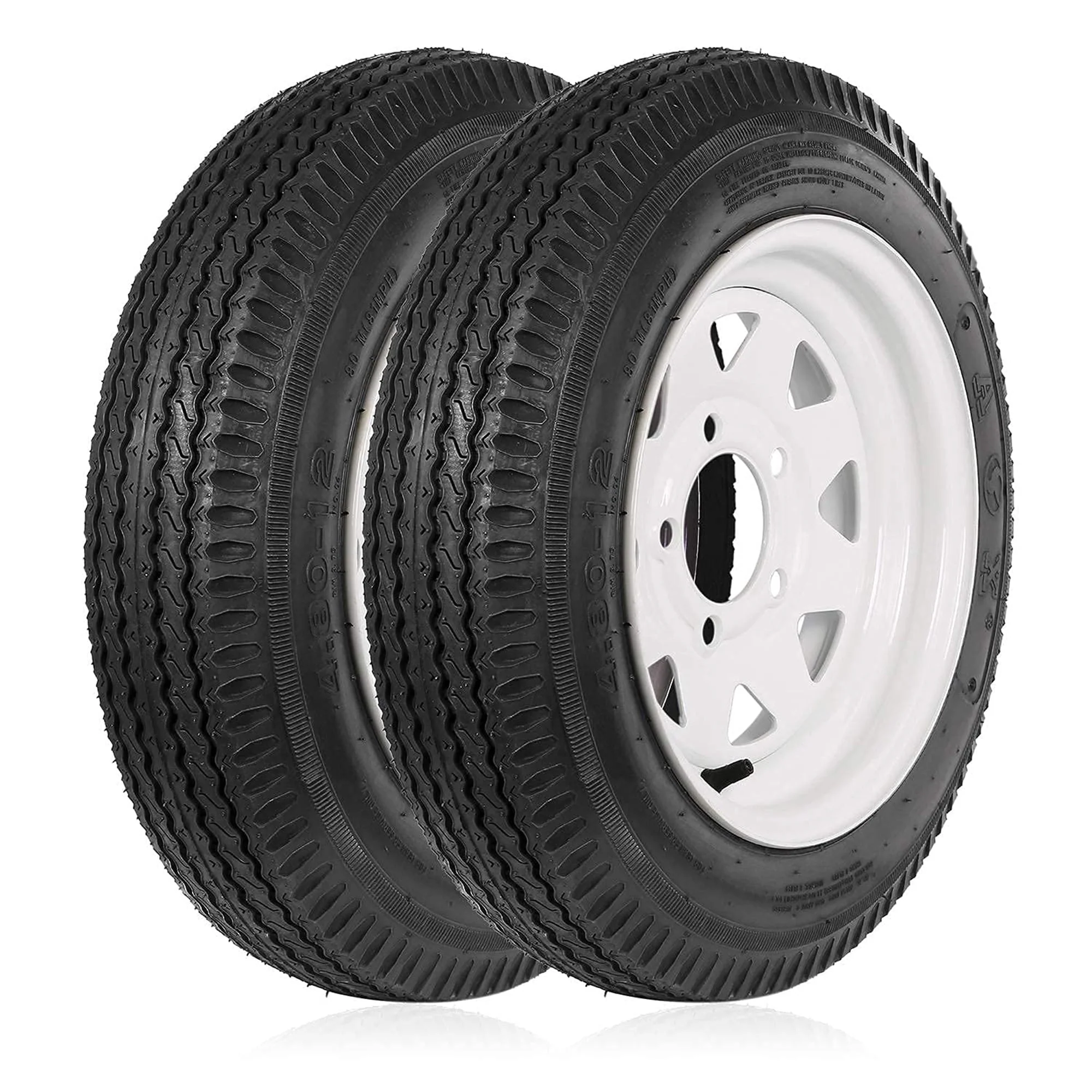 1AutoDepot 4.80-12 4.80x12 480-12 4.8-12 Trailer Tires with Rims, 5 Lug 6PR Load Range C, Set of 2