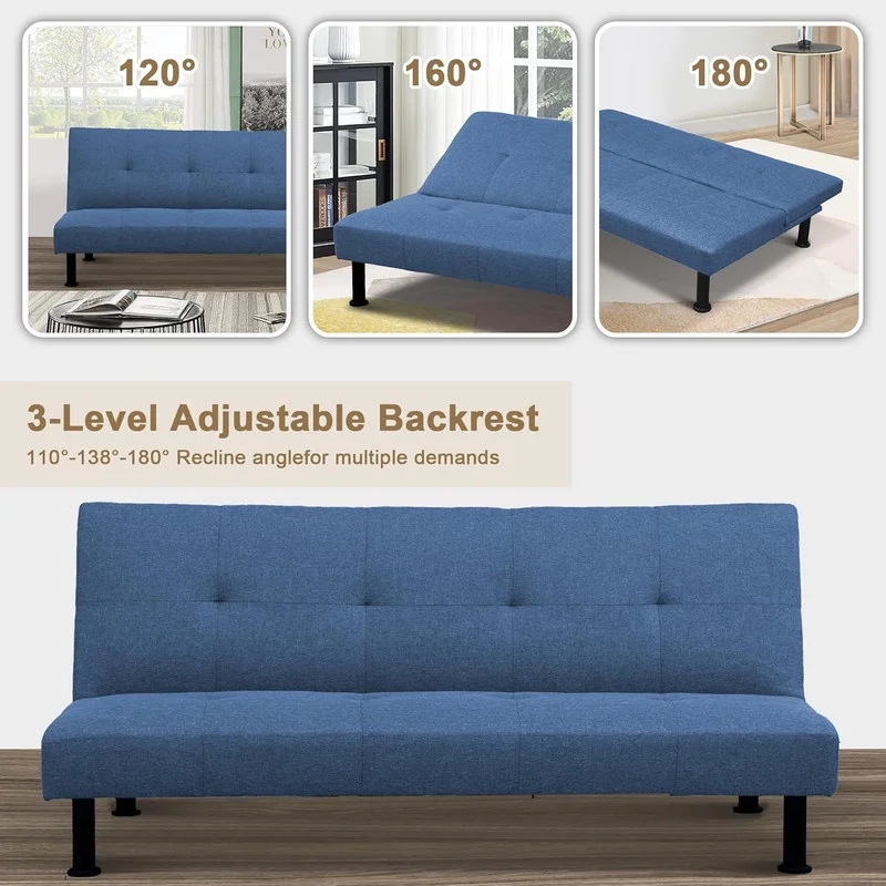 Couches for Living Room Upholstered Convertible Folding Futon Sofa Bed Modern Small Faux Leather Sleeper Sofa Love Seat for Bedroom, Apartment, Black