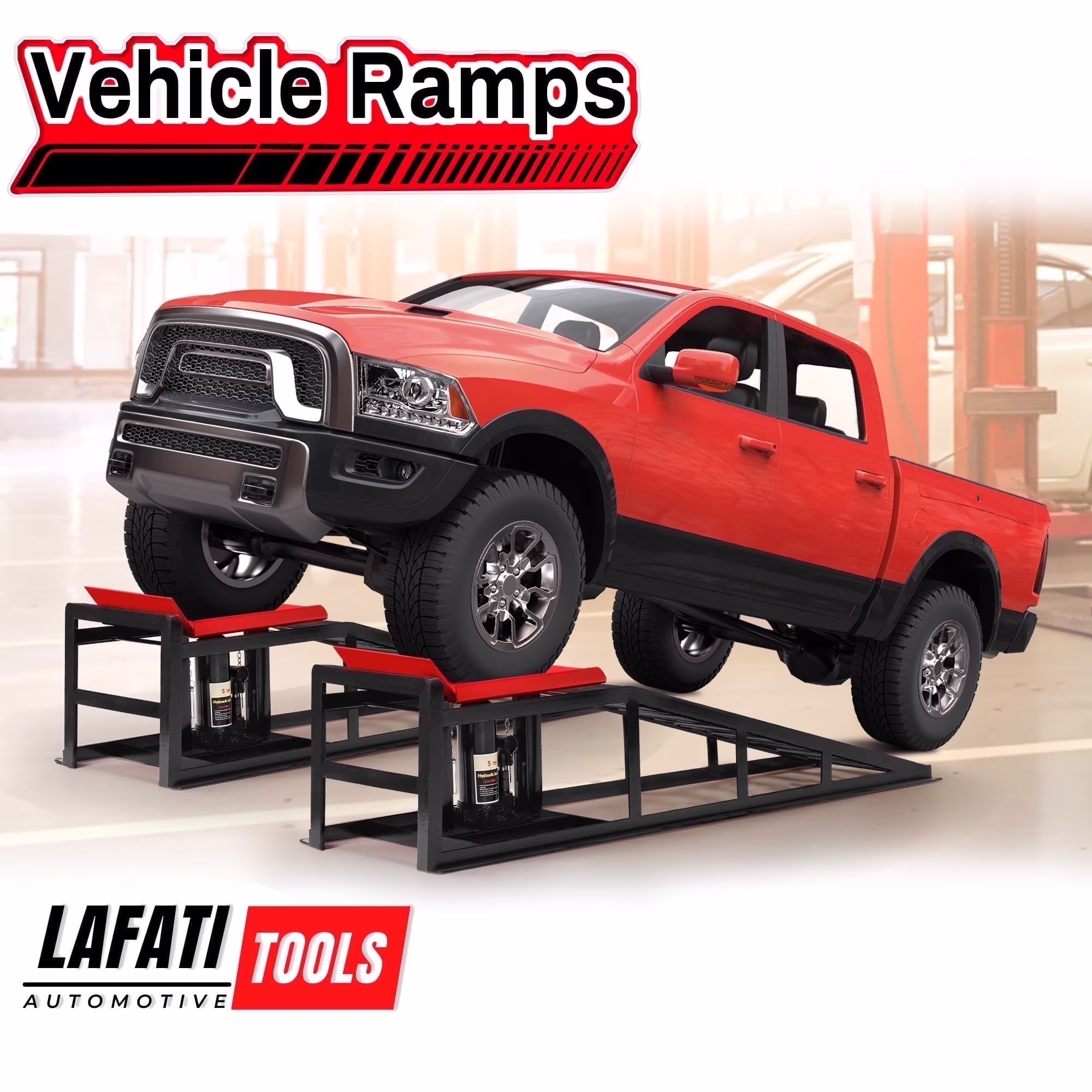 Lafati 2-Pack Hydraulic Car Ramps: Heavy-Duty Vehicle Ramps with 5T / 10000lbs Jack Load Capacity, Portable Design for Effortless Oil Changes and Car Lifts