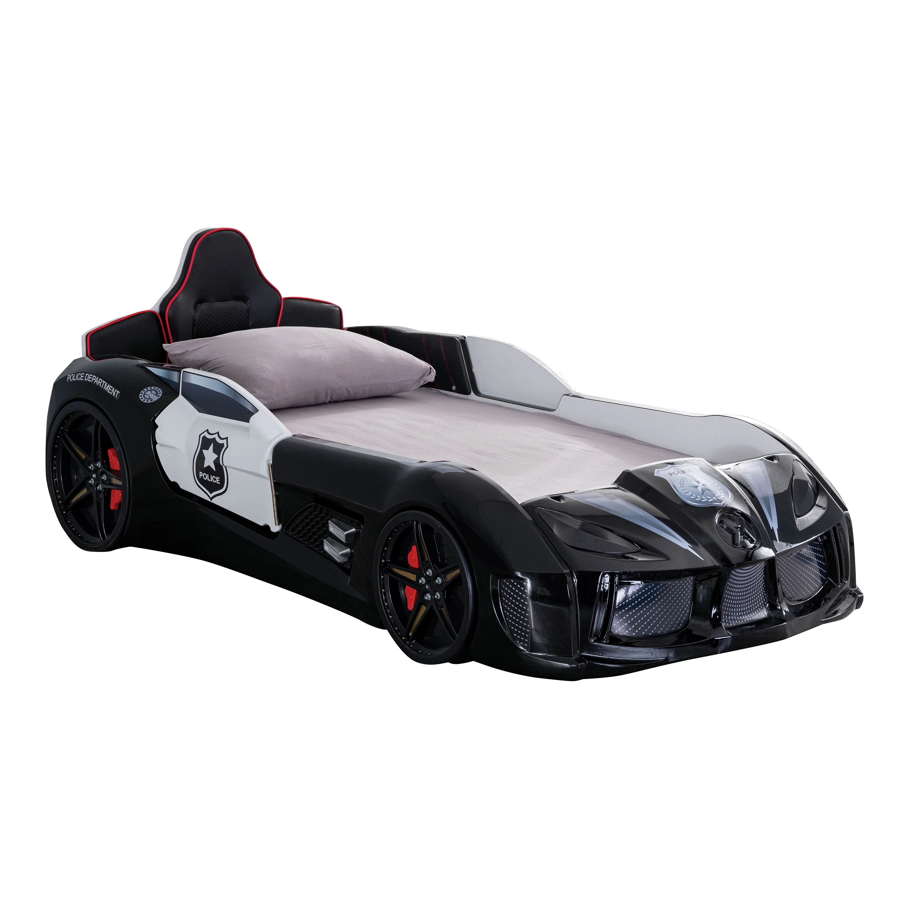 Furniture of America Dash Kids Plastic Twin Race Car Bed with LED and Sound, White