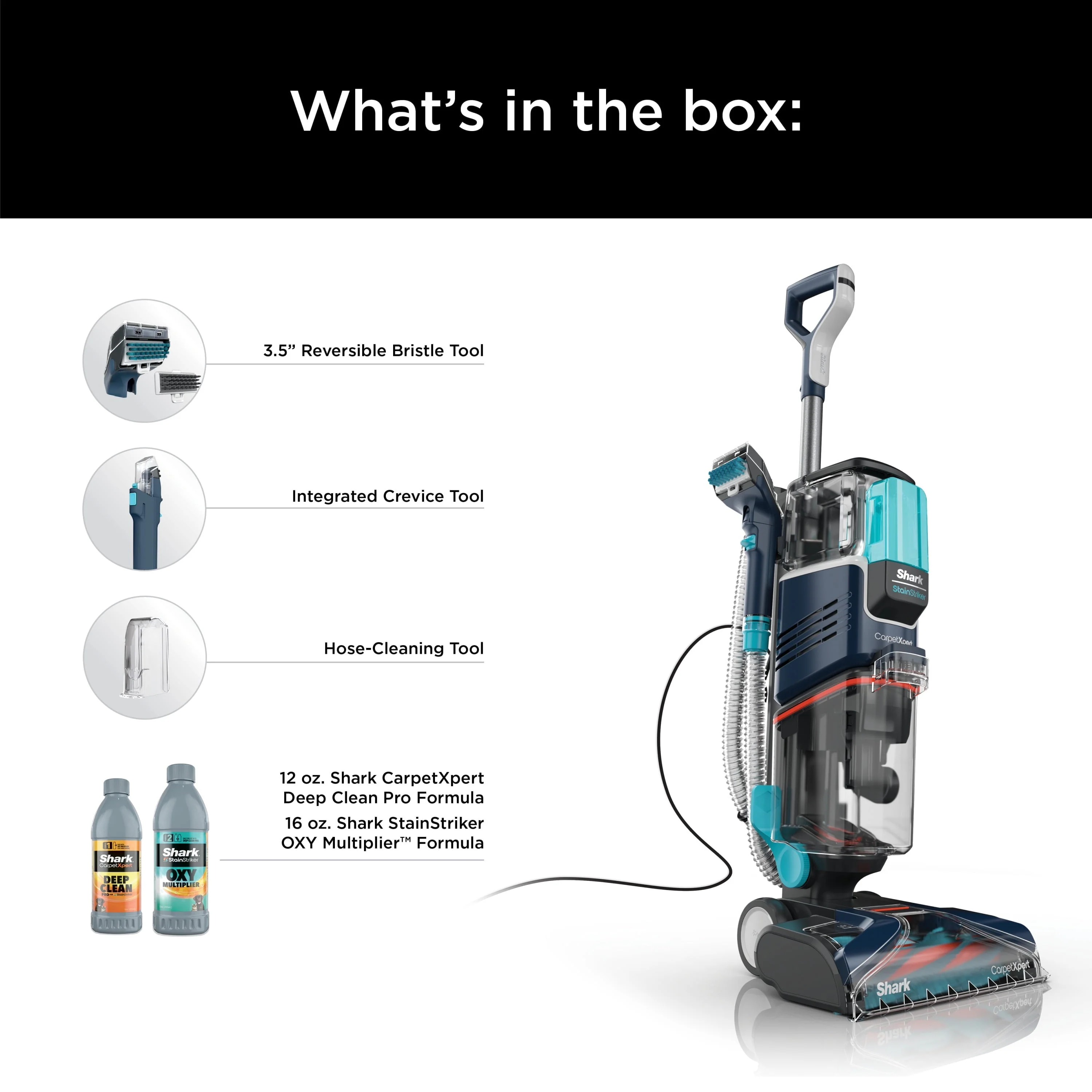 Shark CarpetXpert with StainStriker, Upright Carpet, Area Rug & Upholstery Cleaner for Pets, Built-in Spot & Stain Eliminator, Deep Cleaning & Tough Stain Removal, Carpet Shampooer, Navy, New,EX200