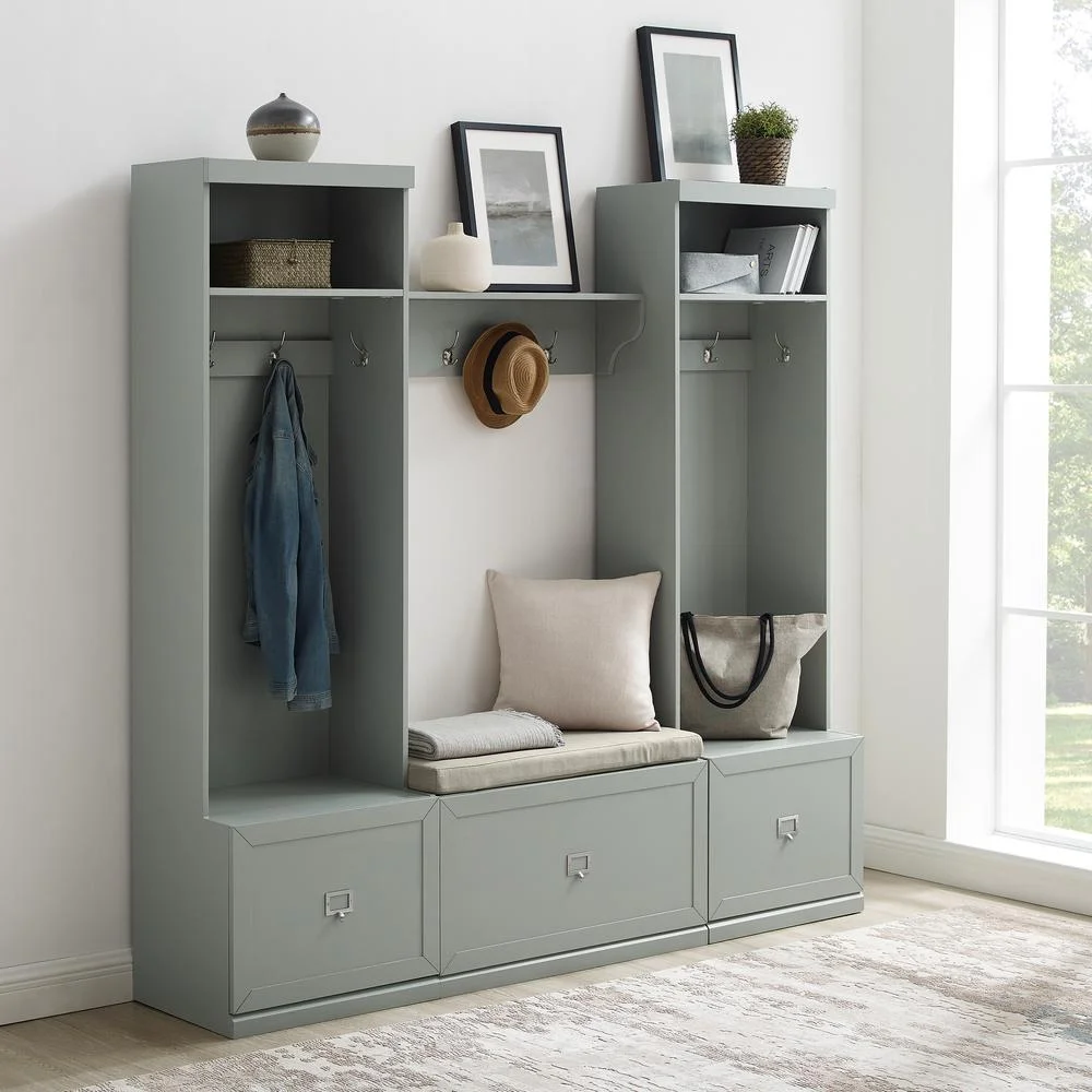 Crosley Furniture Harper 4Pc Entryway Set White - Bench, Shelf, & 2 Hall Trees