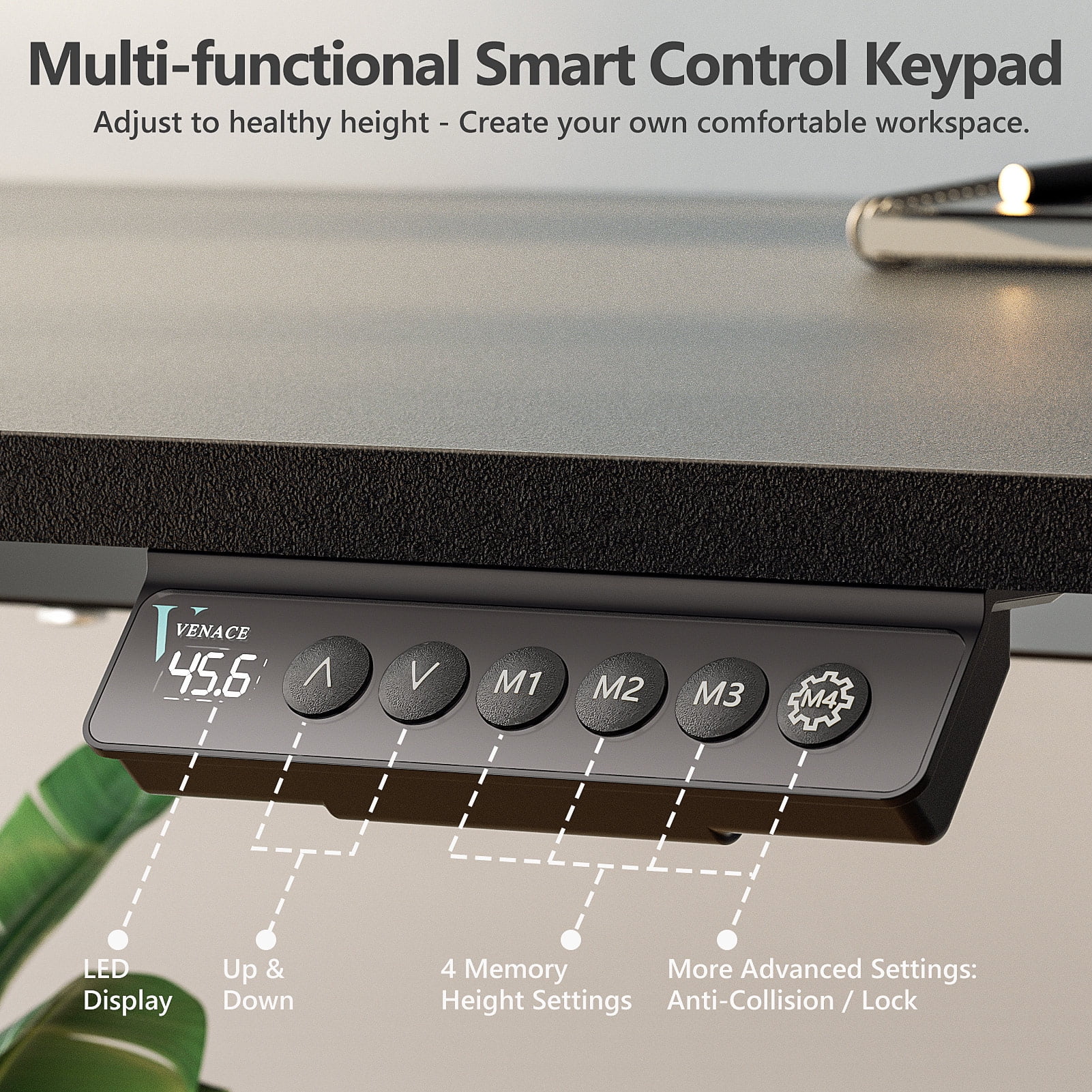 VVENACE Electric Standing Desk Height Adjustable Desk 48 inch 4 Memory Height Ergonomic Sit Stand up Desk for Home Office, White, 2 Split Boards