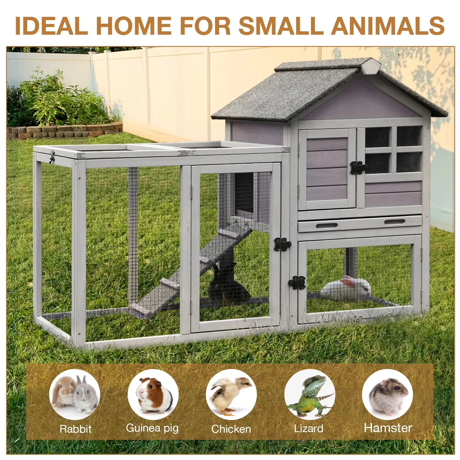 Rabbit Hutch Outdoor Bunny Hutch Indoor Rabbit Cage Wooden Habitat Small Animal Pet Poultry Cage