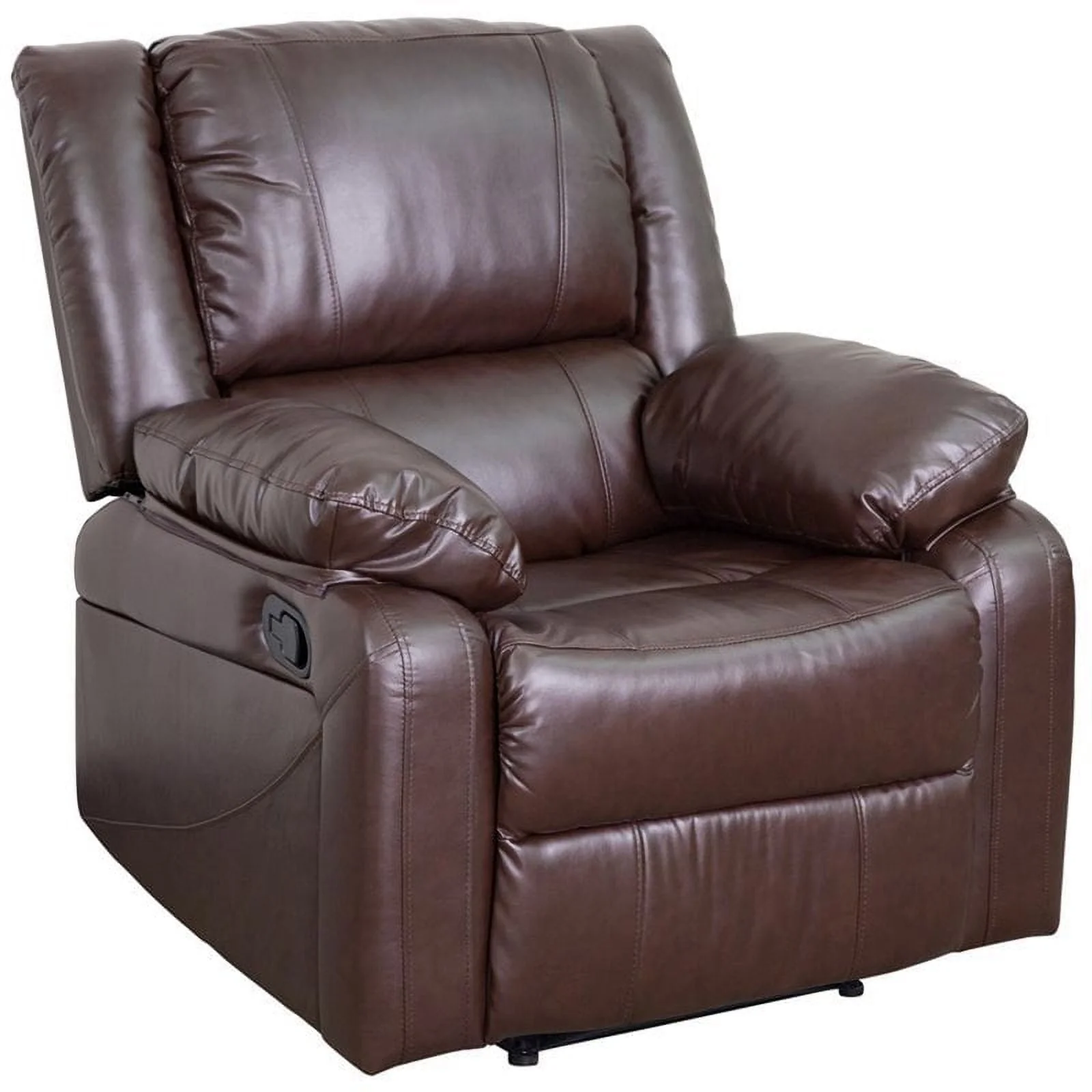 Pemberly Row Contemporary Leather Recliner with Pillow Back in Brown
