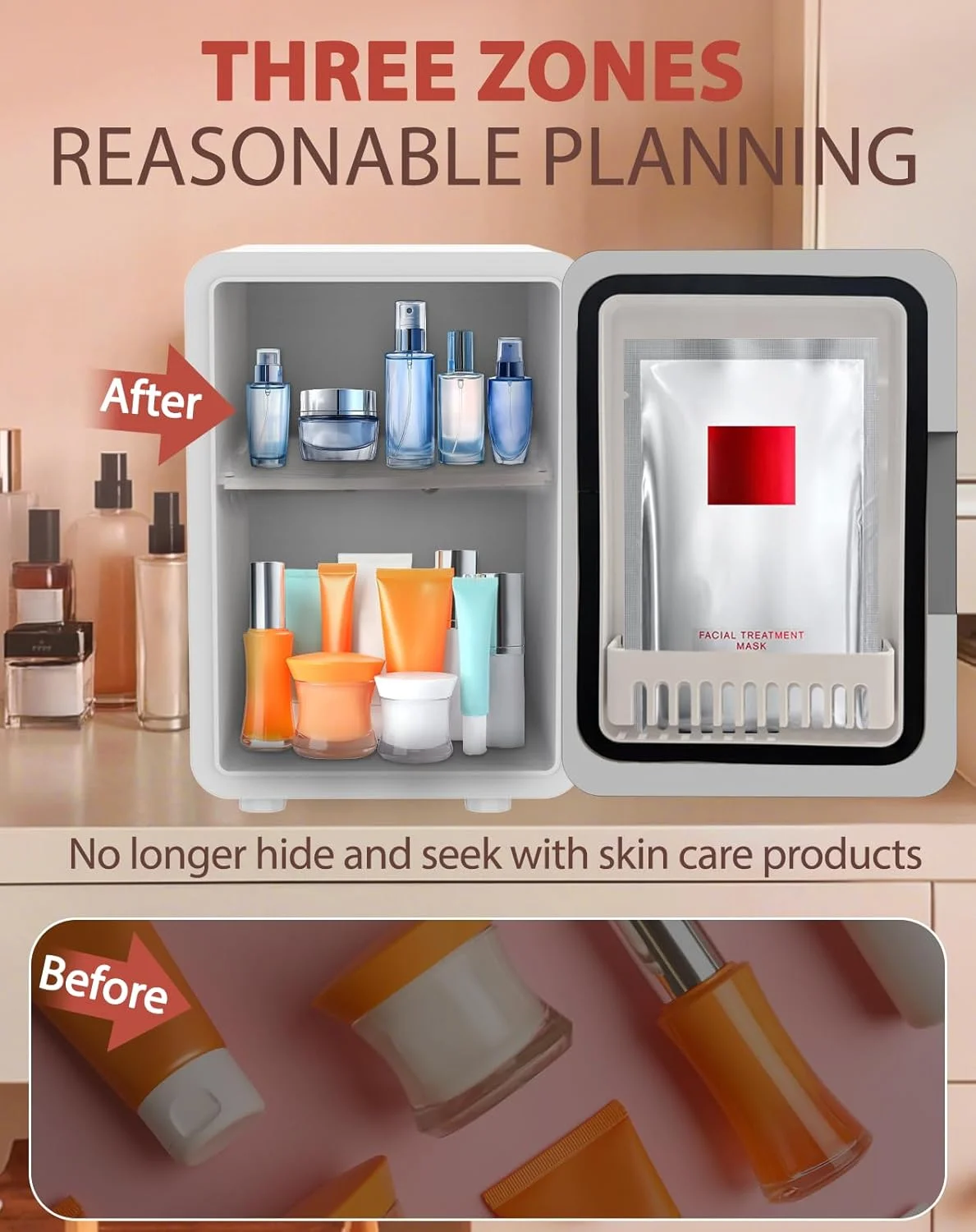 4L  Skincare Fridge with Dimmable LED Mirror | Portable Cooler & Warmer for Cosmetics, Skincare, Bedroom & Office