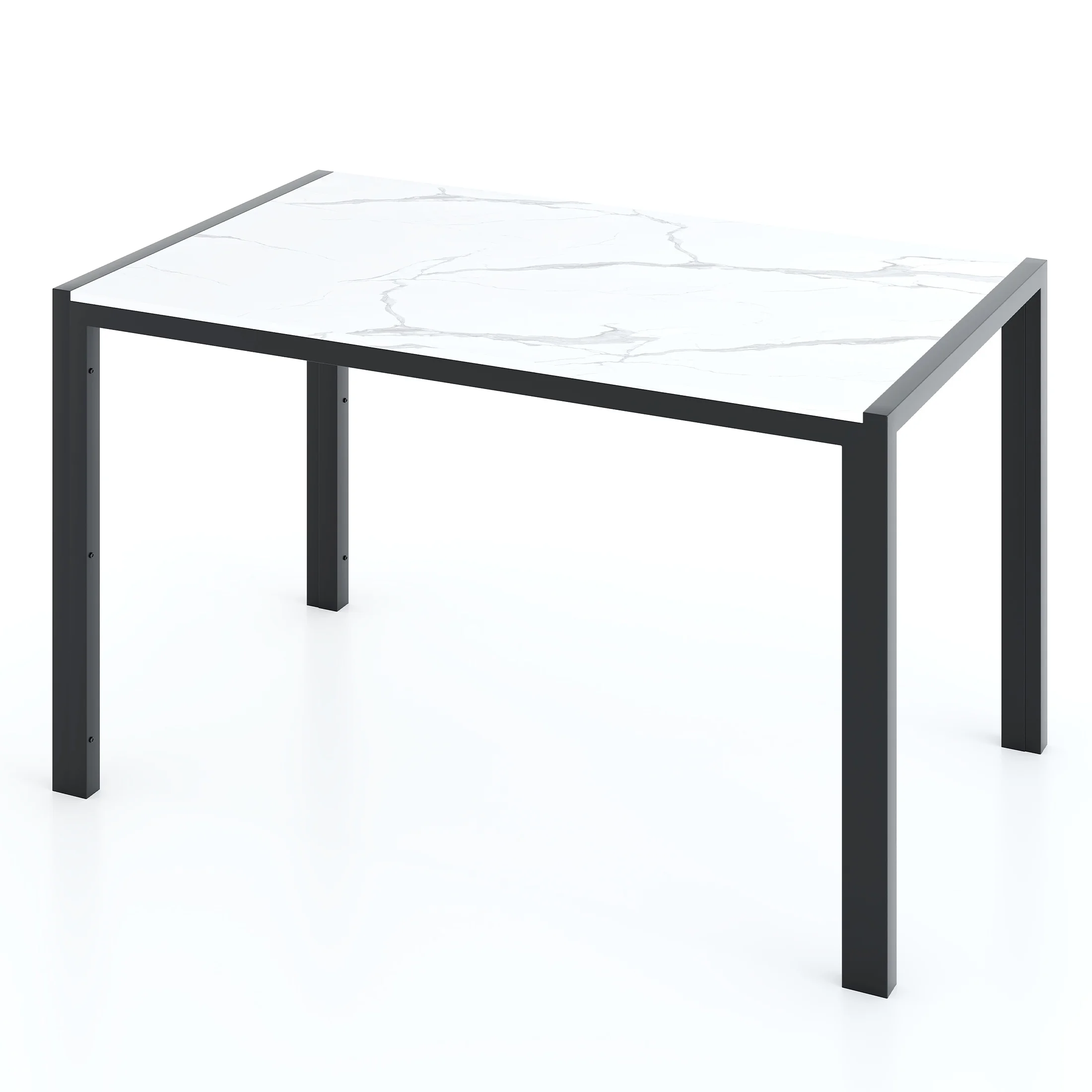 UHOMEPRO Dining Room Table Set, 3-Piece Dining Table Set with 2 Benches, Kitchen Table Set for 4 with Metal Frame, Modern Dining Room Set Furniture Set for Bar Dining Room Breakfast Nook, Black