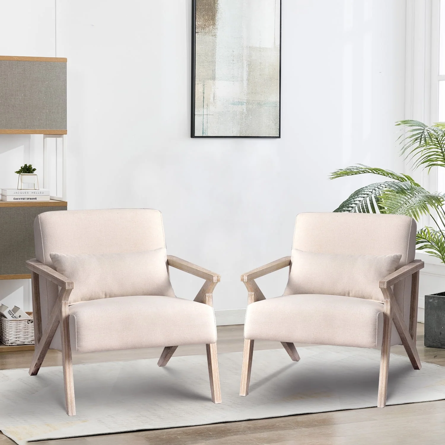 Bonzy Home Mid Century Accent Chair, Single Sofa Armchair for Living Room, Bedroom, Balcont,Beige