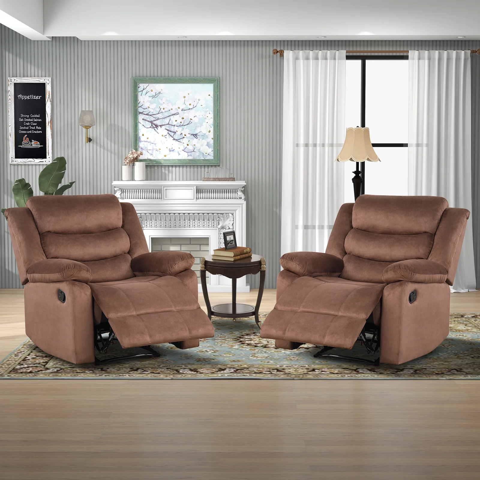 Bonzy Home Recliner Chairs for Living Room Overstuffed Breathable Fabric Reclining Chair Manual Sofa Brown