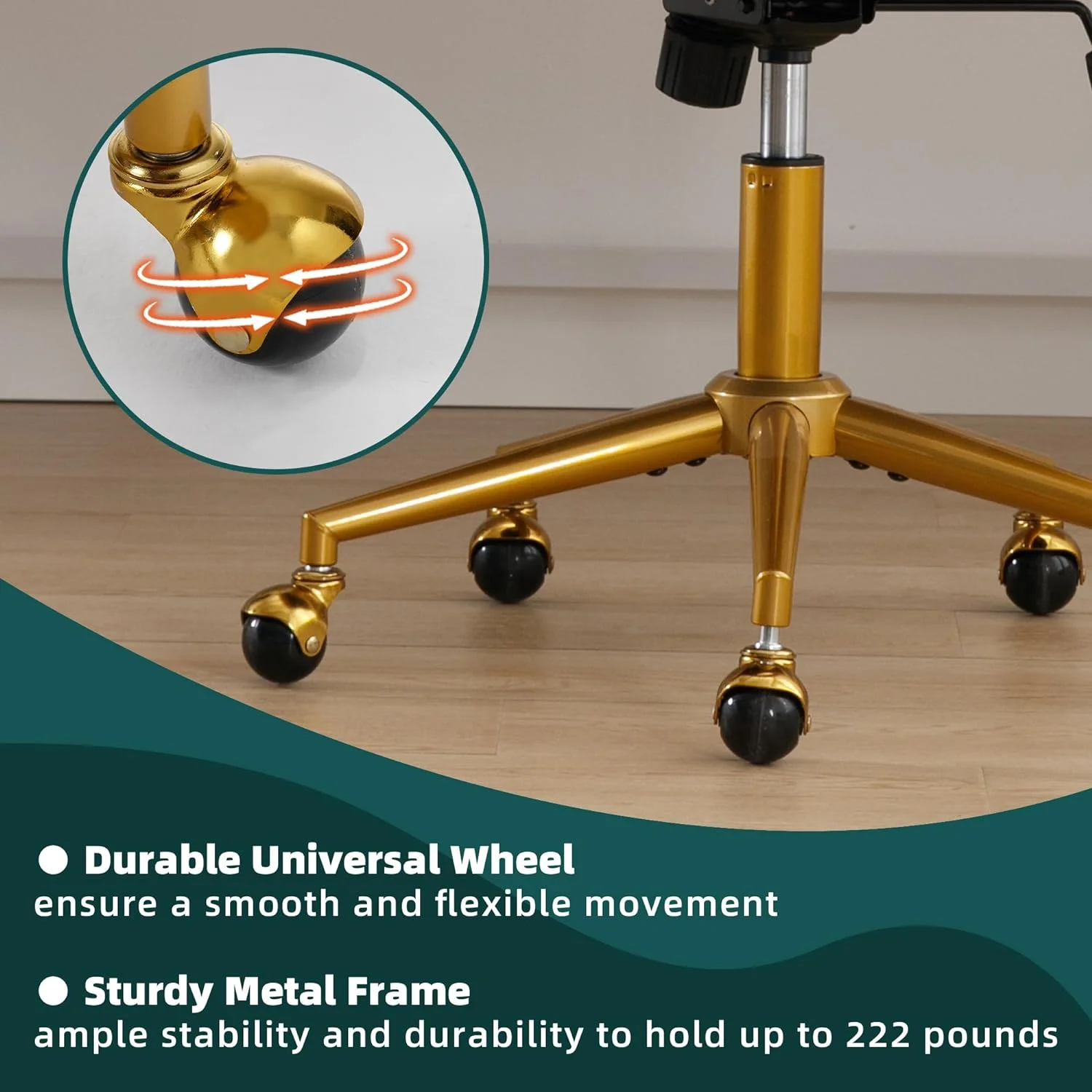 Westice Home Office Desk Chairs, Velvet Task Chair, Height Adjustable Swivel Vanity Chair with Golden Base for Vanity Study, Living Room Computer Room, Beige