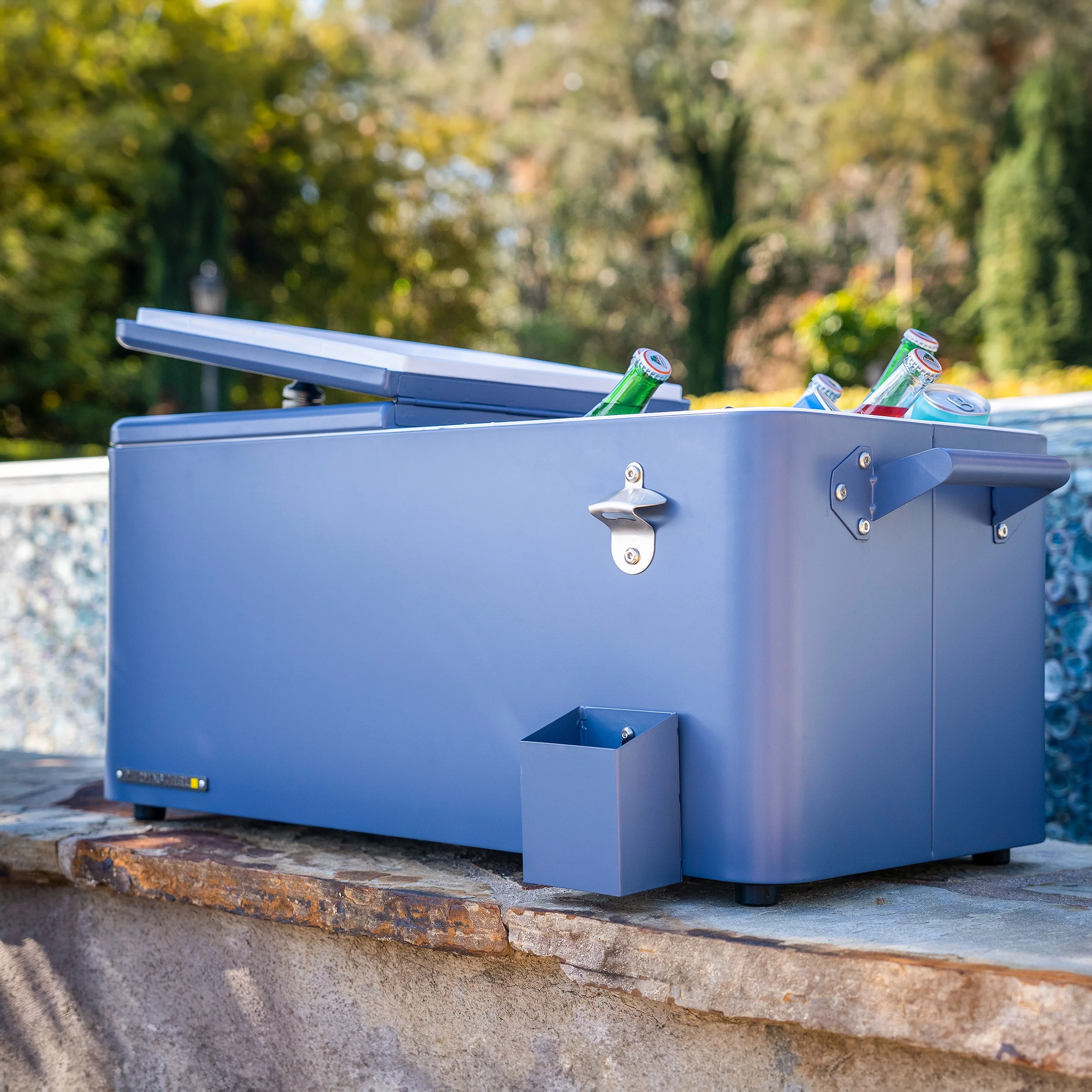 Permasteel 80-Qt Outdoor Steel Patio Cooler with Removable Basin, Rolling Cooler with Wheels, Teal Green