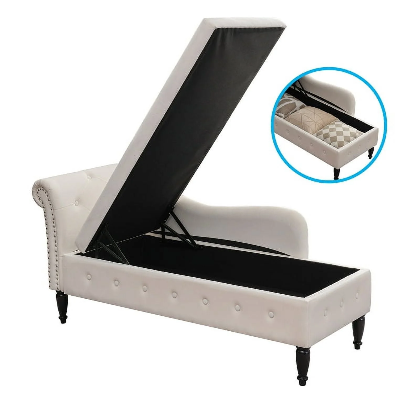 MUZZ Modern Velvet Chaise Lounge Indoor Chair,Tufted Long Lounge with Pillow for Living Room/Bedroom/Office（Beige)