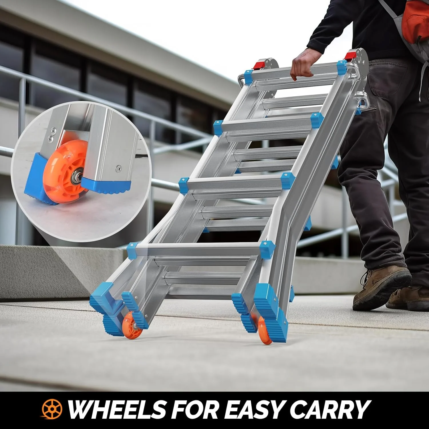 LUISLADDERS Ladder, A Frame 6 Step Ladder Telescoping Ladder, 22 Ft Reach Height Muti Position Folding Ladder Flared Leg & Wheels Design, 330 lbs Capacity Extension Ladder for Household Outdoor Work