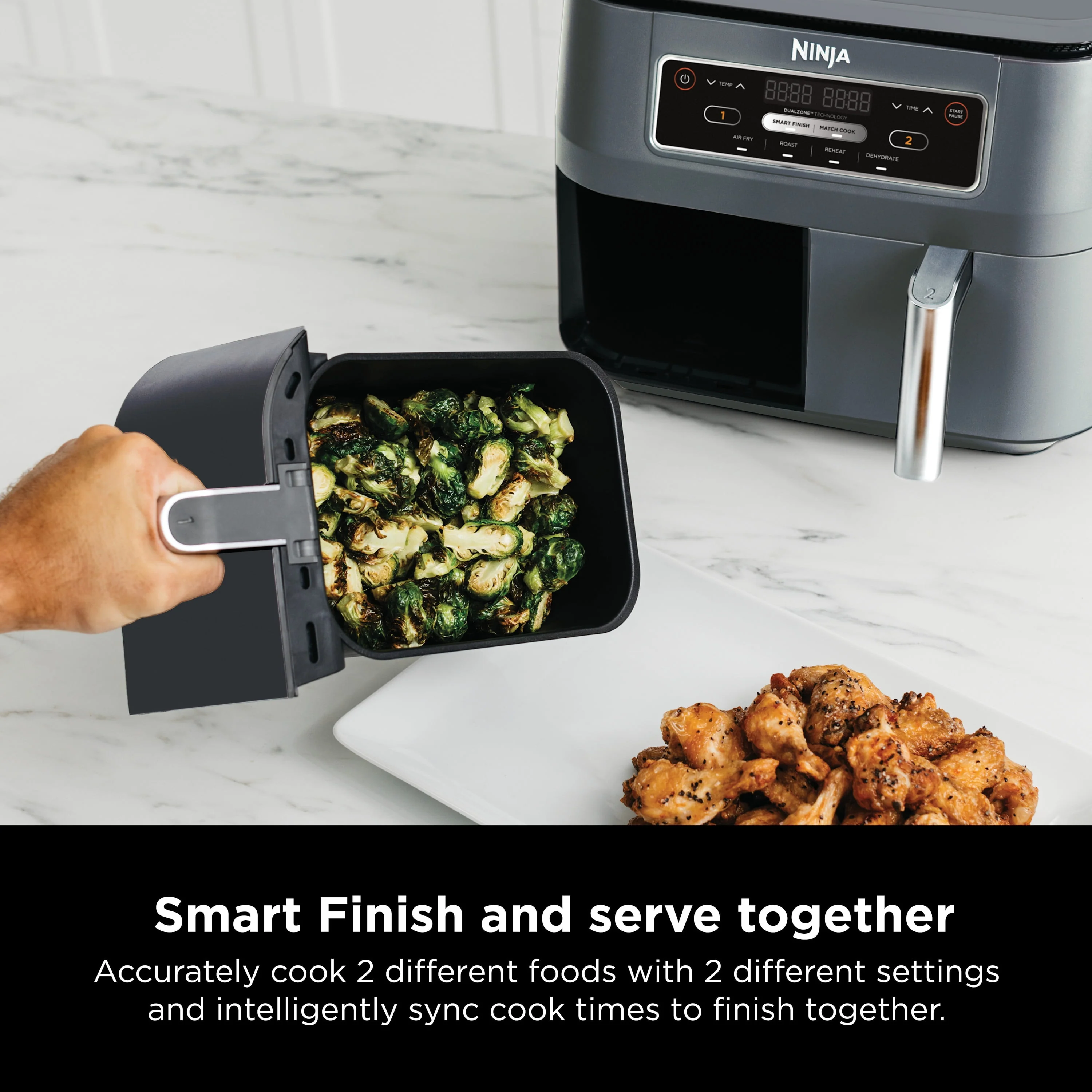Ninja Foodi 4 in1 8-Quart. 2 Basket Air Fryer with DualZone Technology Air Fry, Roast, and More, DZ100WM